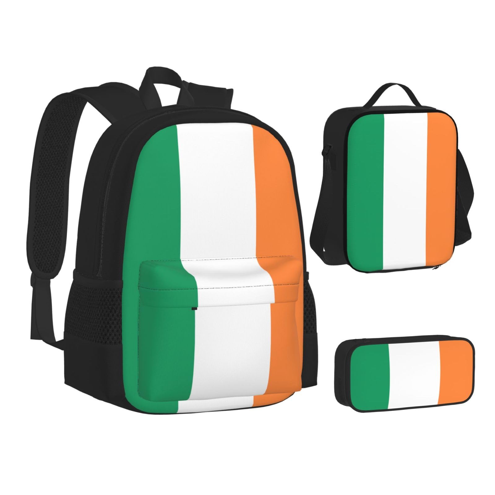 Plecak z irlandzką flagą dziecko chłopcy dziewczęta pudełko na lunch szkoła torba na książki zestaw uczniów szkół średnich student prezent, Czarny, One Size, Bagaż