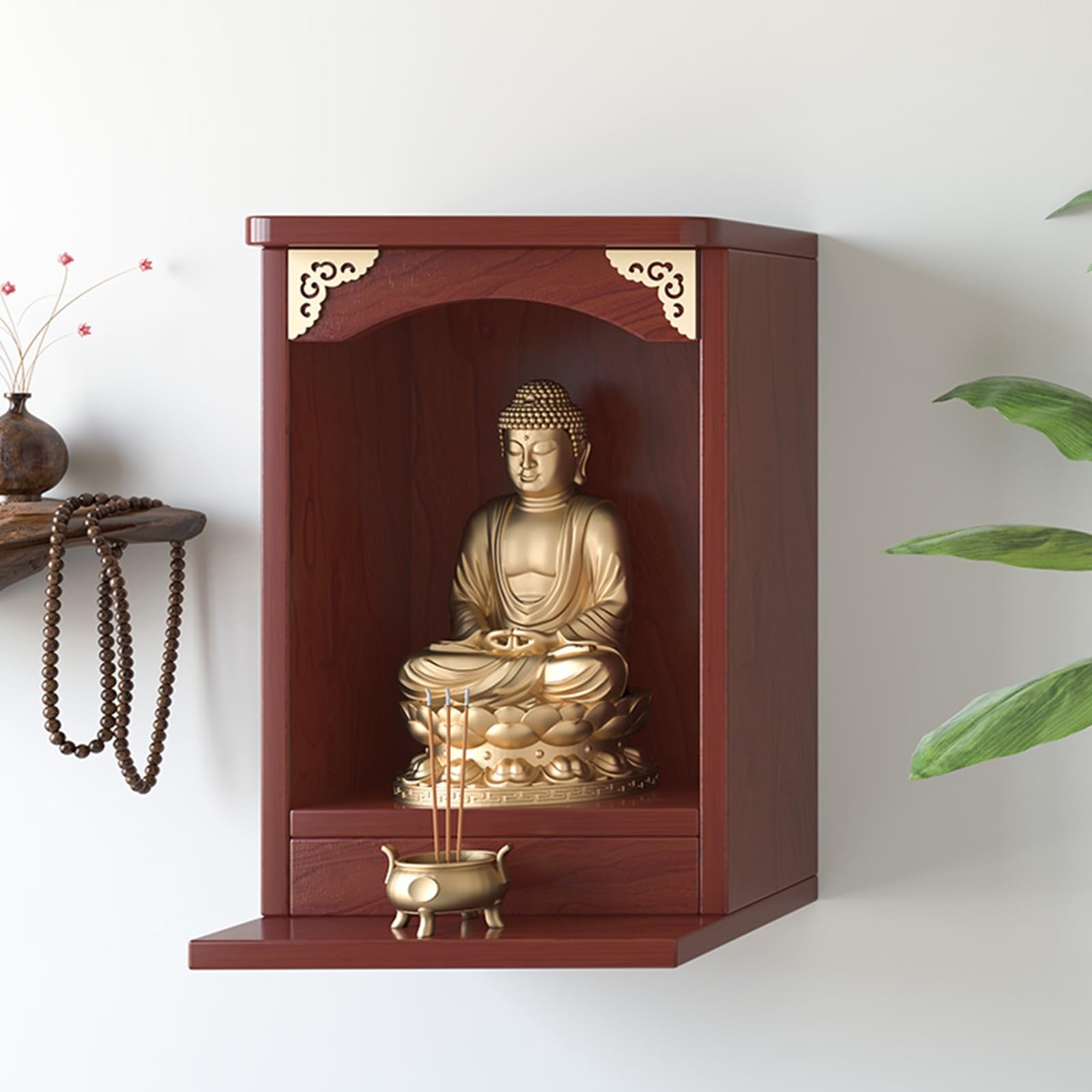 Table d'autel en bois pour Bouddha afin d'aménager un coin de méditation exigu
