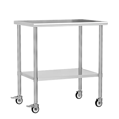 Mesa de trabajo de acero inoxidable con ruedas, mesa de preparación de cocina NSF de 24 x 36 pulgadas con estante inferior ajustable para