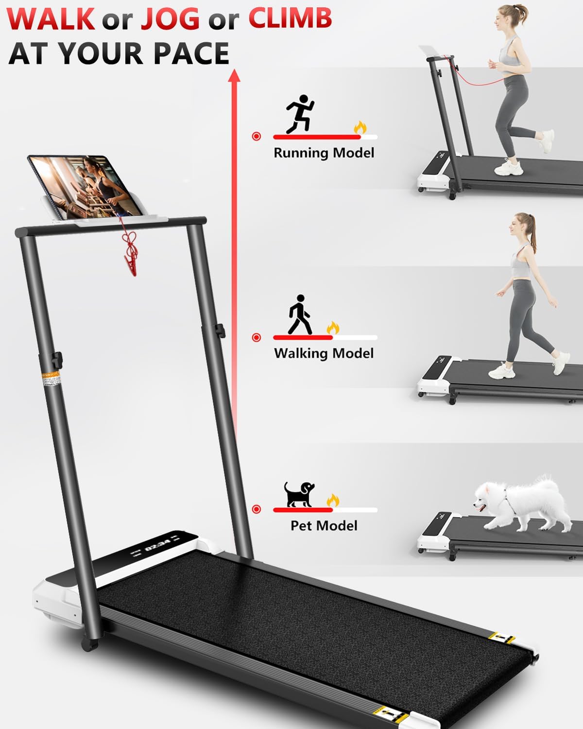 3-in-1 Walking Pad with Incline,2.5 HP Under Desk Treadmill for Home Office,265 LBS Compact Walking Treadmill with LED Display,No Assembly