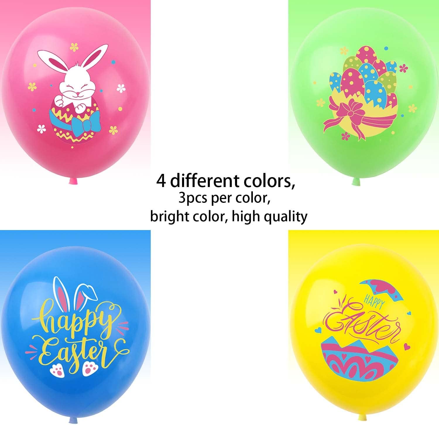 Happy Easter Balloons Bunny Eggs Balloons Green Pink Blue Yellow Party Balloon For Easter Themed Party Bunny Decorations Decor Supplies Arch Decorations Party Balloon Sets-12 Pcs