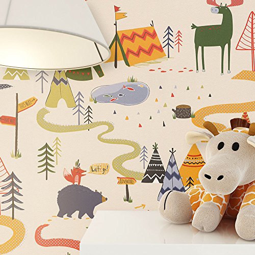 Newroom, carta da parati per bambini, di stile moderno ed elegante, colorata e con sfondo di colore beige, incluso manuale del tappezziere incluso (lingua italiana non garantita)