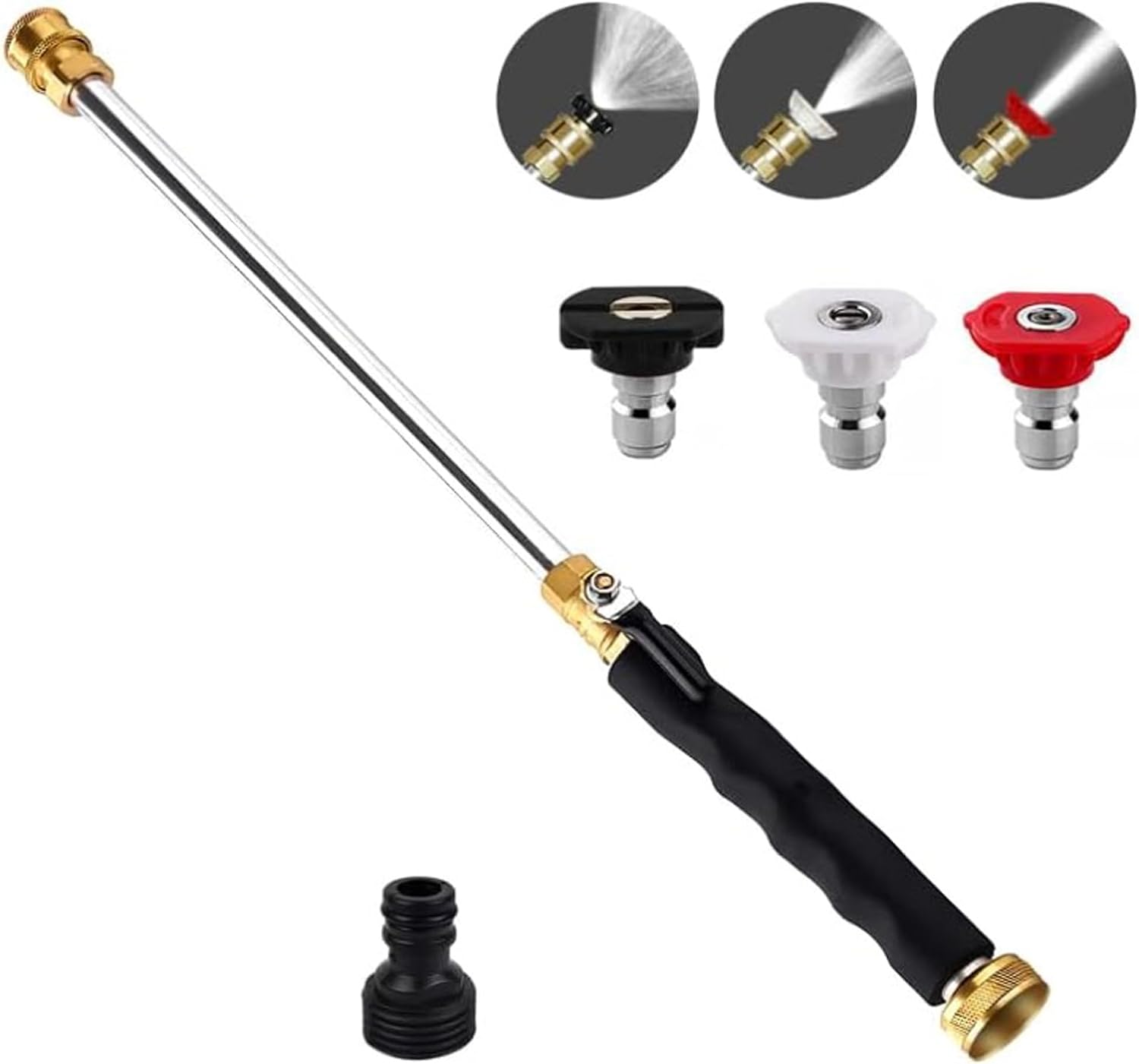 High Pressure Hose Nozzle for Garden Hose - Metal Power Washer Wand Jet Nozzle with 3 Spray Tips, Heavy Duty Brass Connector, 18" Long Handle Water Sprayer for Car Wash, Patio Cleaning