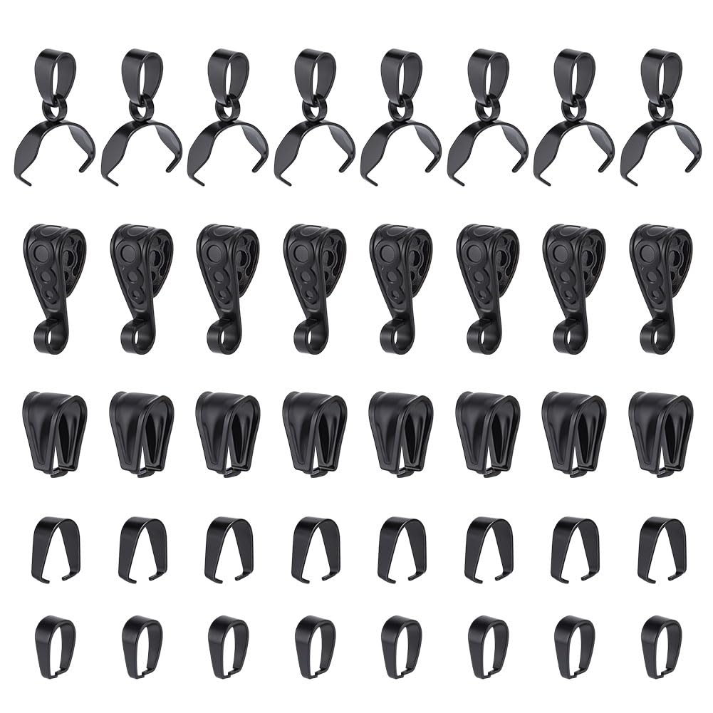 CRAFTYMELODY 40Pcs 5 Styles Stainless Steel Snap on Bails Black Hook Pinch Clip Ice Pick Pinch Bails Pendant Dangle Charms Connectors Clasps for Neckalce Bracelet Jewelry Making DIY Craft