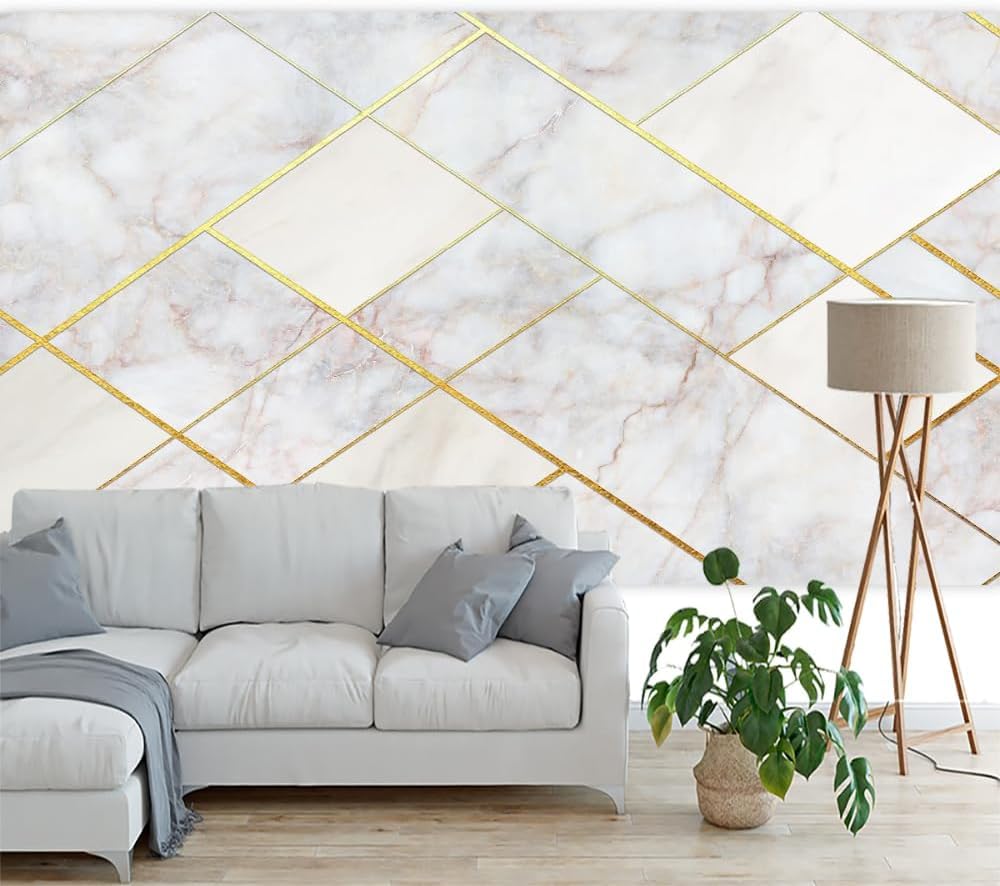 Papier peint panoramique marbre 3D pour une décoration murale de salon moderne