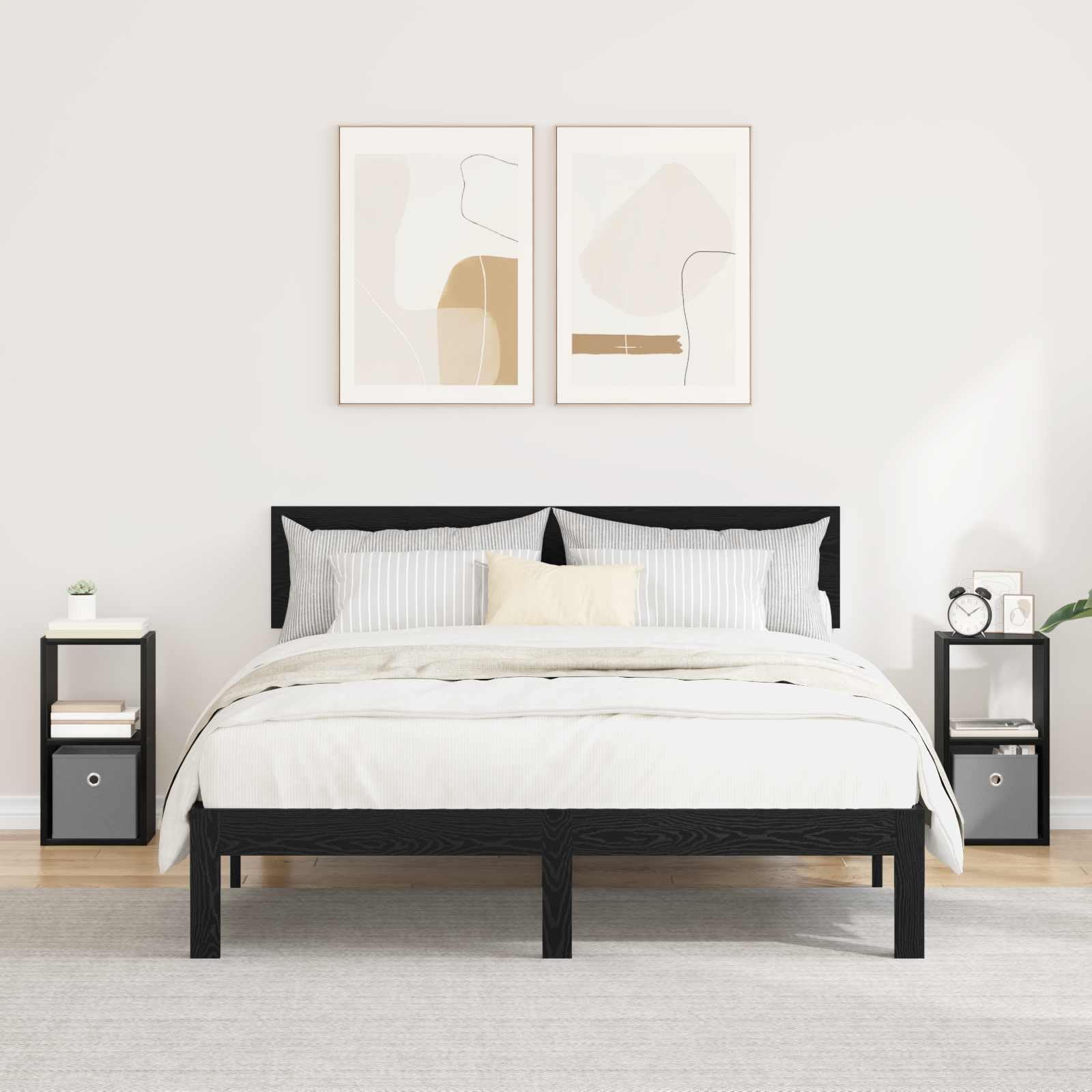 Table de chevet chêne noir lot de 2 avec tiroir et étagère de rangement