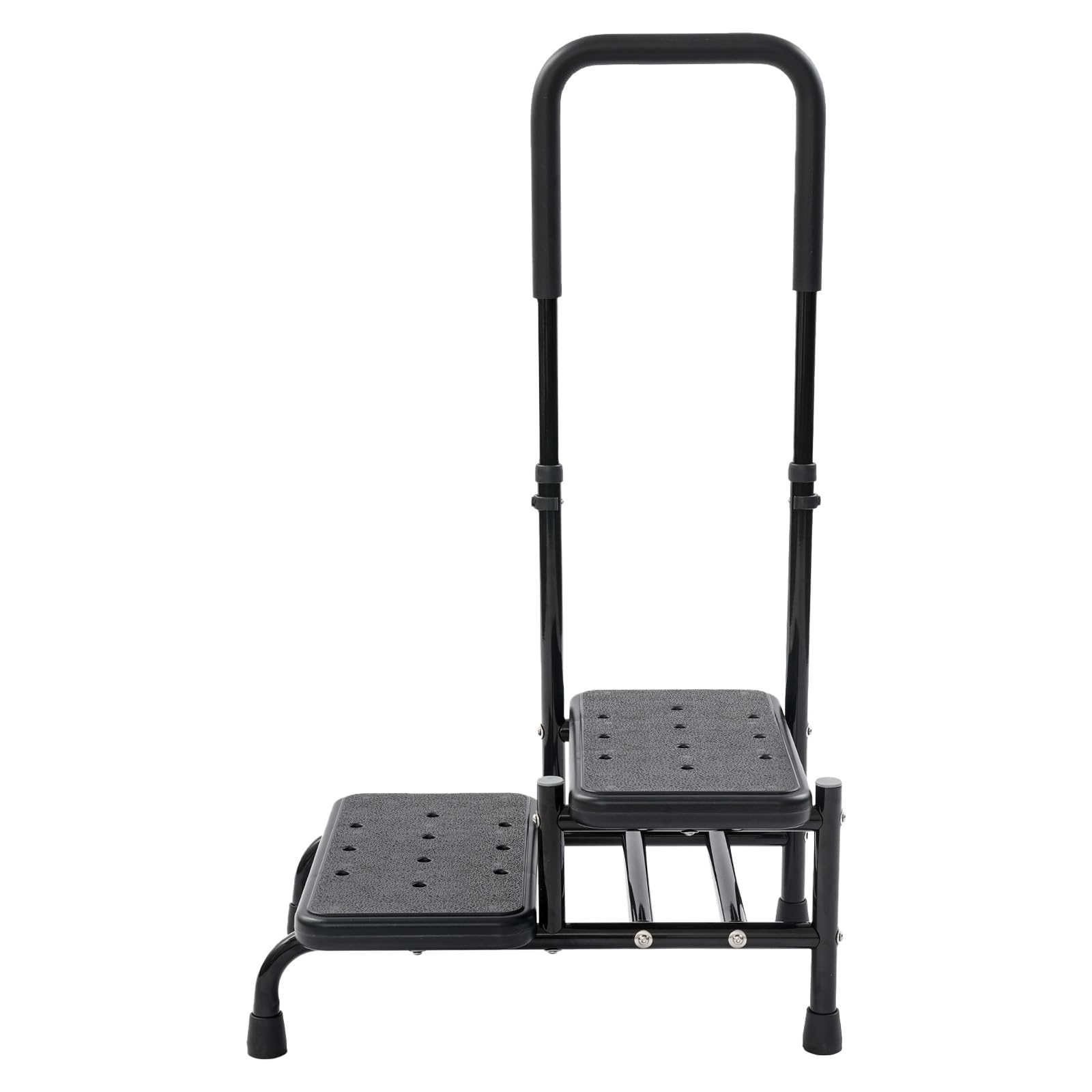 Sgabello con maniglia, 2 livelli, regolabile in altezza, nero | Sgabello a 2 gradini, con corrimano regolabile, portata fino a 135 kg, autoportante, per bagno, letto, cucina e casa