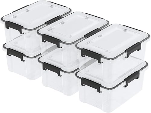 Miniatura 9 de Paquete de 6 contenedores de almacenamiento de plástico WeatherPro de 12 cuartos de galón con tapas, caja de juntas apilable con sello hermético