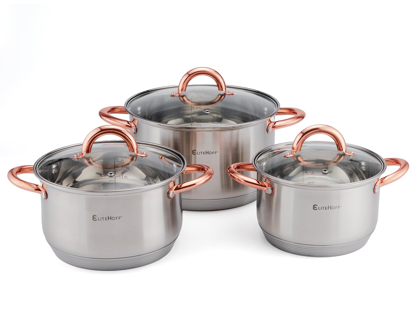 EliteHoff Juego de ollas de inducción, olla de acero inoxidable de 7 capas, juego de ollas con tapa, asas de oro rosa, para todo tipo de cocina (6 piezas)
