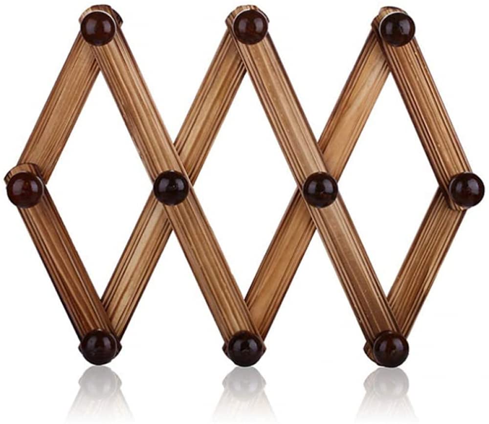 IXMLDAXD Coat rack， Rustic Wood Expandable Accordion peg Coat Hook Rack, 6 Hooks for Hallway Bathroom(A,38cm)