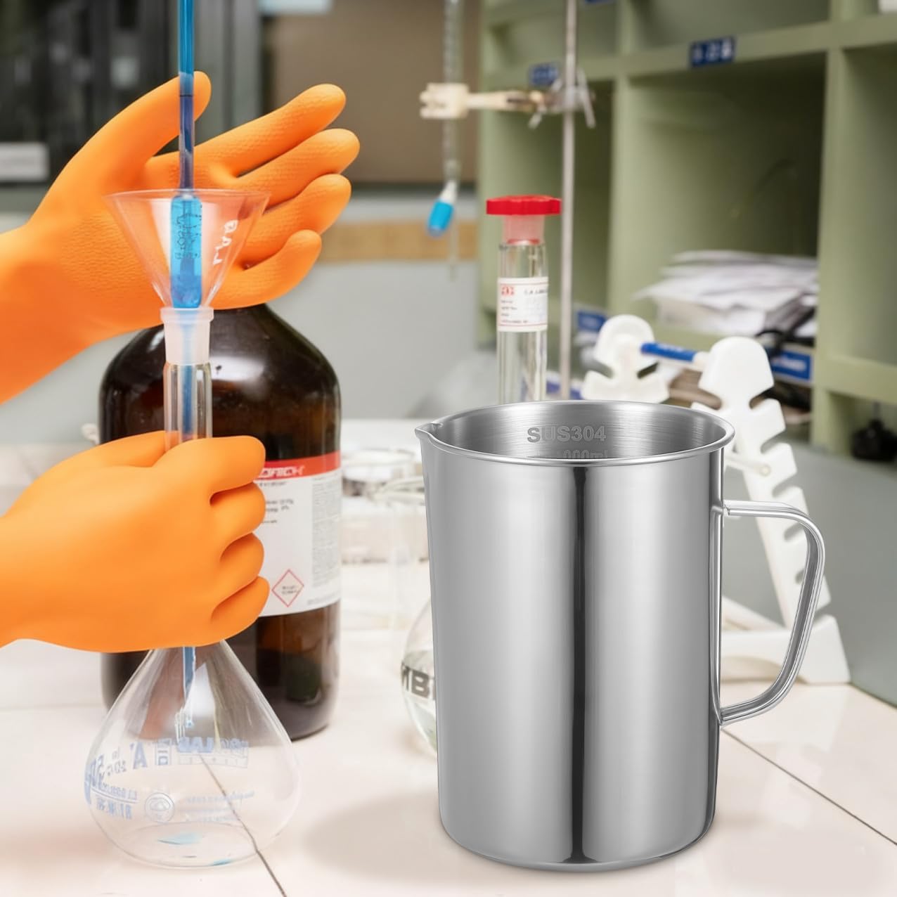 DECHOUS 2pièces Gobelet Gradué Acier Inoxydable Pour Laboratoire Tasse De Mesure Avec Échelle Pour Cuisine Et Expérimentations Scientifiques