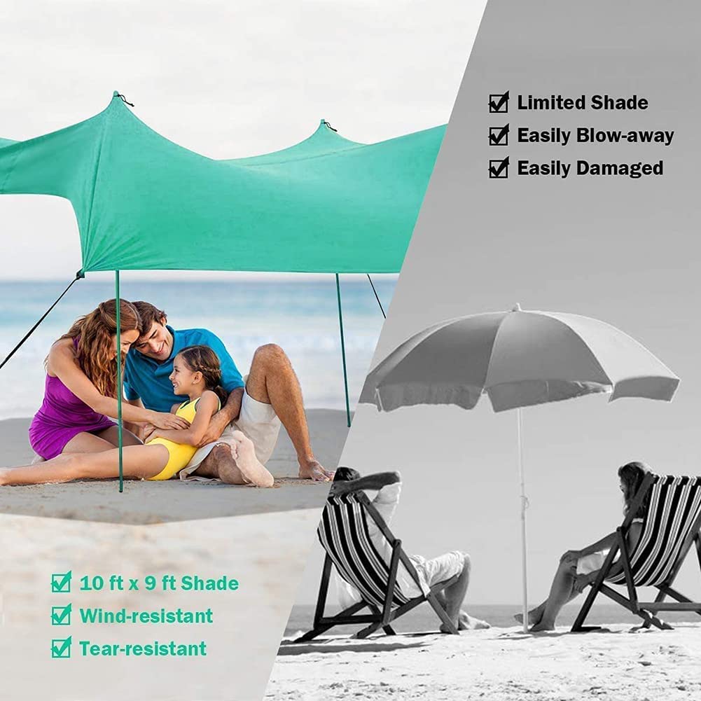 Tente De Plage 10 X 10 Pieds, Abri Solaire De Camping UPF50 Avec 8 Sacs De Sable Pelles A Sable Piquets De Sol Et Poteaux De Stabilite Bleu 91506891
