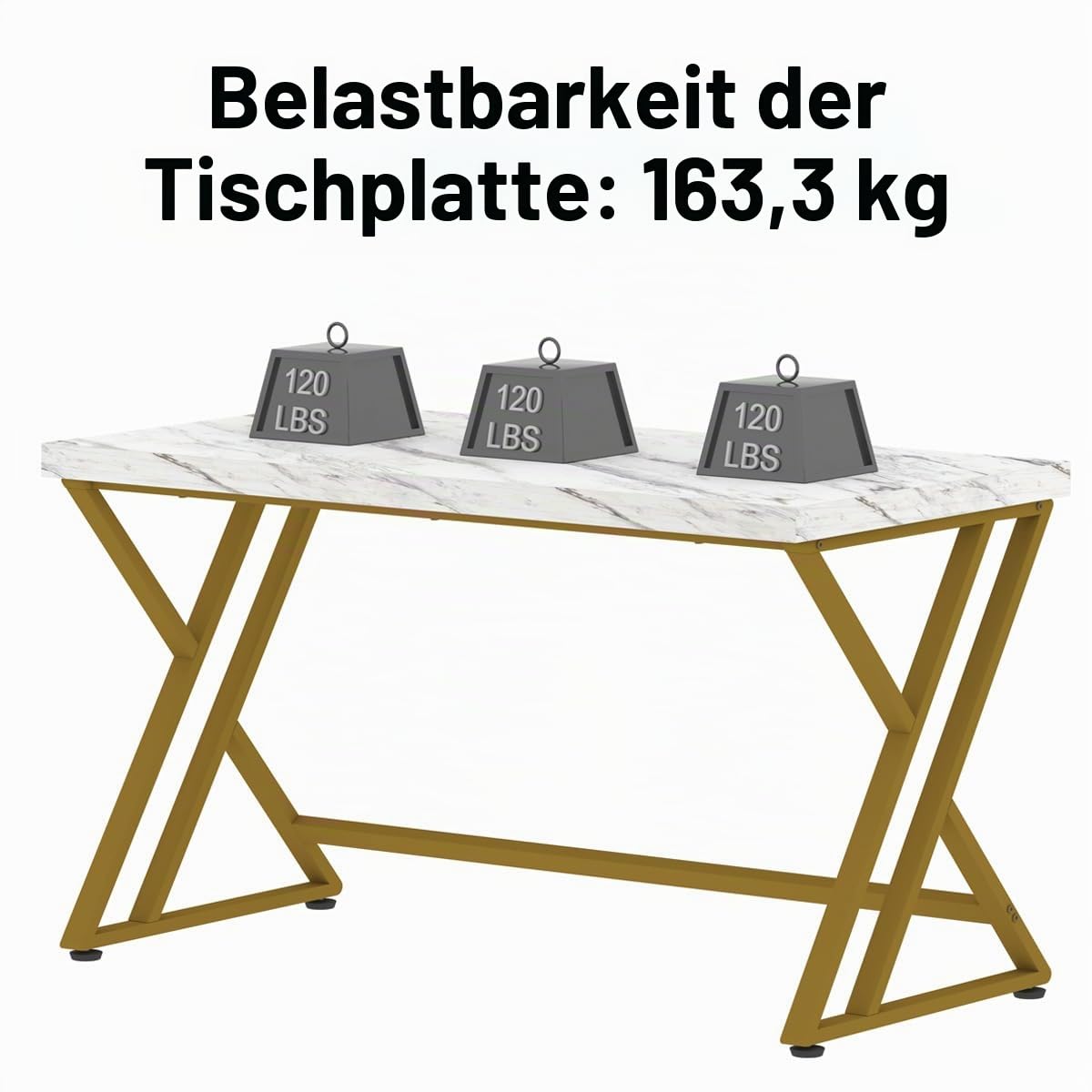 LVB Weißer und Goldener Schreibtisch, Holz-Kunstmarmor, Heimbüro, Computertisch, moderner Arbeitszimmer, Cheftisch für Gaming-Schreiben, einfacher Metallschreibtisch mit Stauraum für Schlafzimmer,
