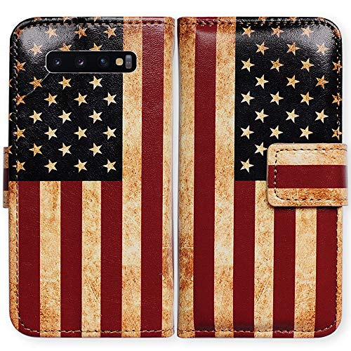 Bcov Galaxy S10 Plus Case, Retro American Flag Leather Flip Wallet Case Cover with Card Slot Holder Kickstand for Samsung Galaxy S10 Plus/S10+