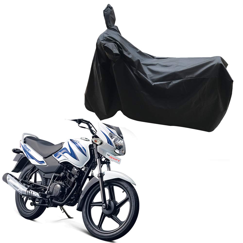 OshottoDust and Water Proof Double Mirror Pocket Leatherite Bike Body Cover Compatible with Tvs Sport (Black)