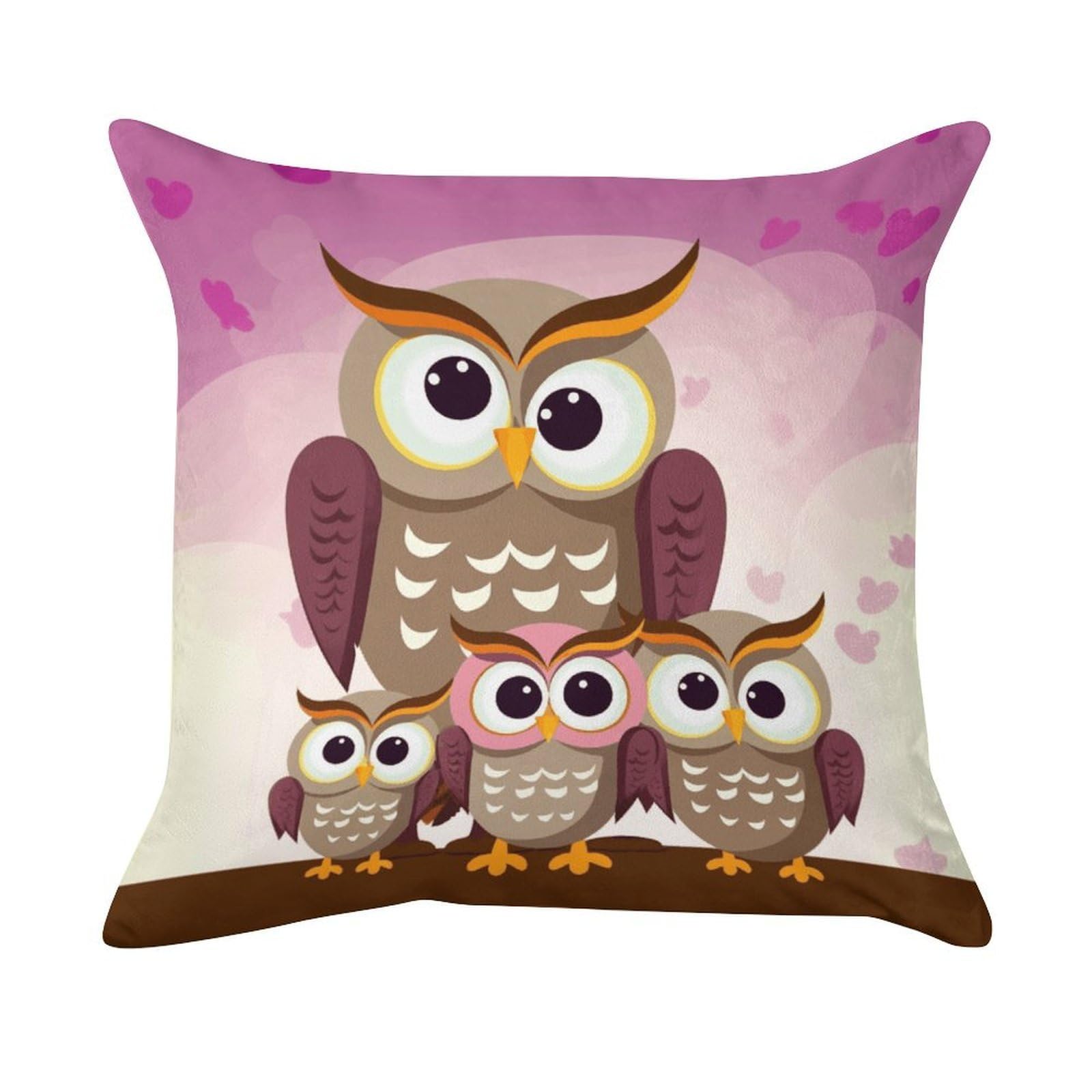 MUSM Owls Family Throw Pillow Cover Standard Pillowcases with Invisible Zipper Luxury Cozy Velvet Pillow Shams Ultra Soft Lumbar Pillows Shells Decorative Square Cushion Cases