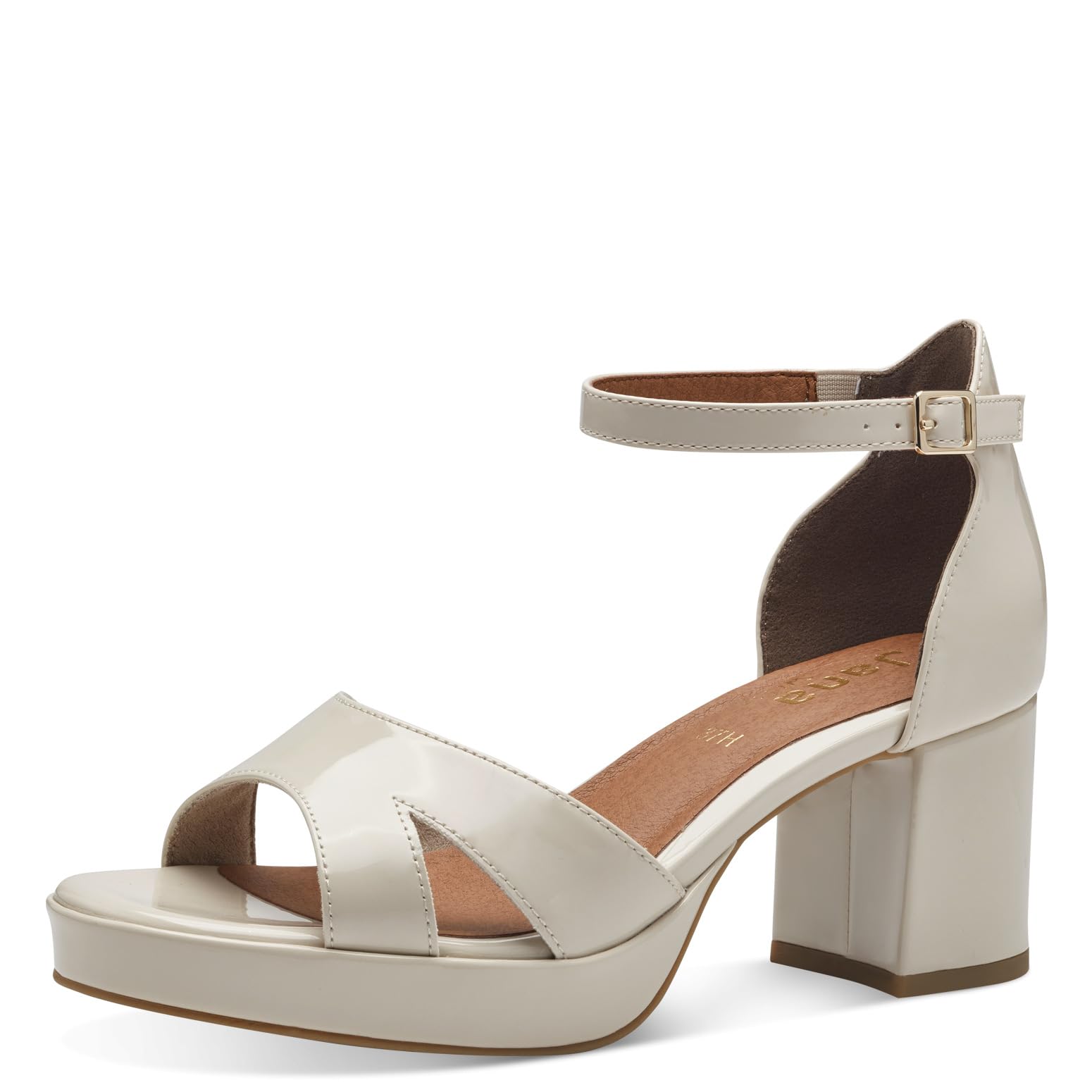 Jana Women’s Sandals with Heel Elegant Vegan, Beige Patent, 3,5 UK