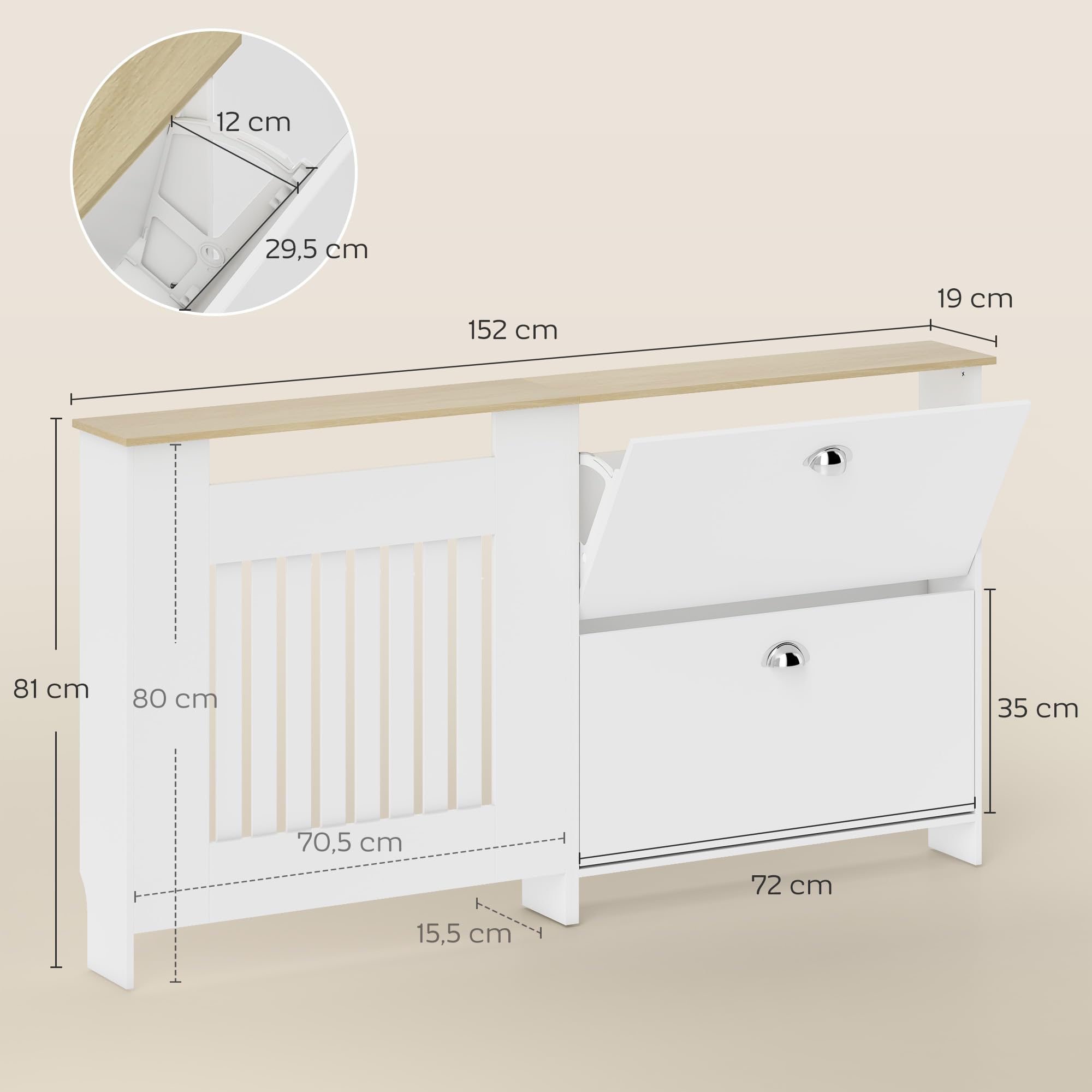 HOMCOM Cubre Radiadores con Zapatero Cubreradiador 152x19x81 cm Blanco