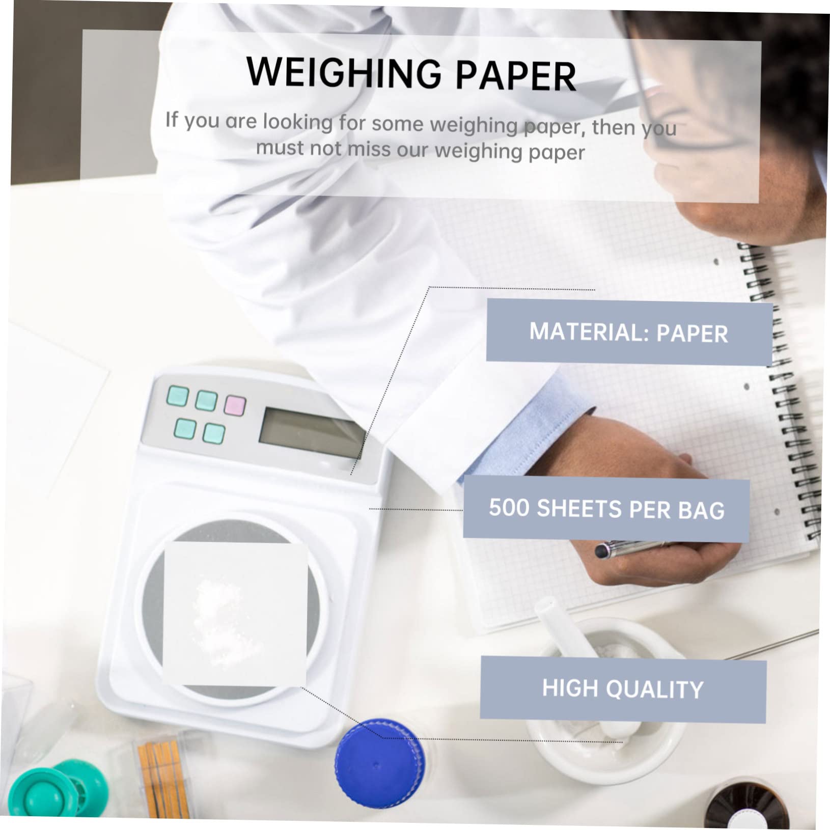KICHOUSE 500 Sheets Weighing Paper Measuring Paper Balance Accessories Lab Paper Laboratory Supplies Analytical Balance Experimentation Equipment Paper Filter Papers Measure Paper White