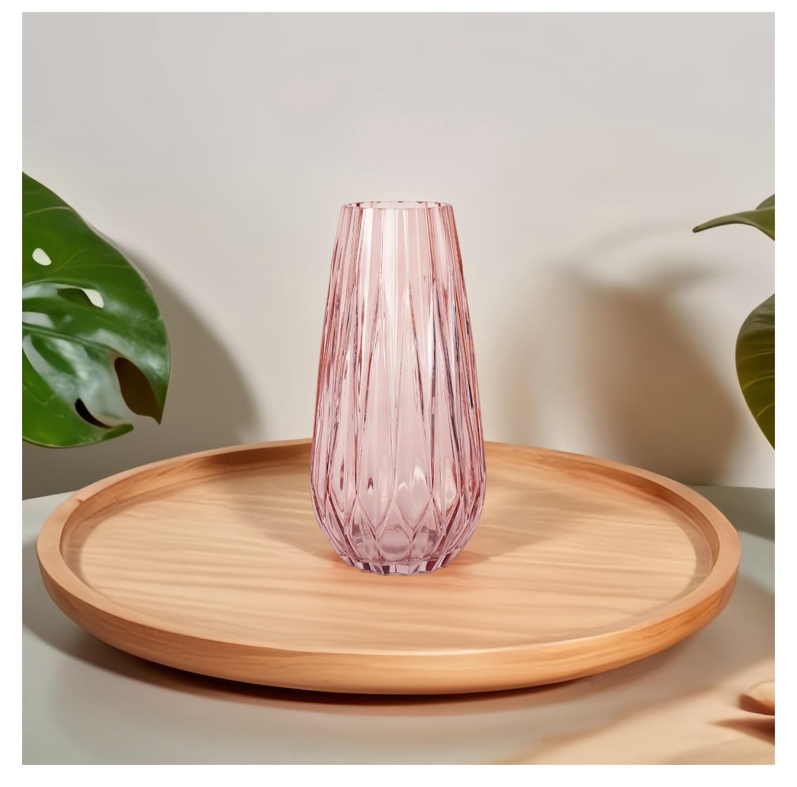 SPHINX Diamond Cut Glass Vase for Flowers Plants Home Decor Office Living Table Decorations, Vases for home decor, Luster Glass Vase, Heavy Weight, Sturdy, Height 25 cms/10 Inches- (Pink)