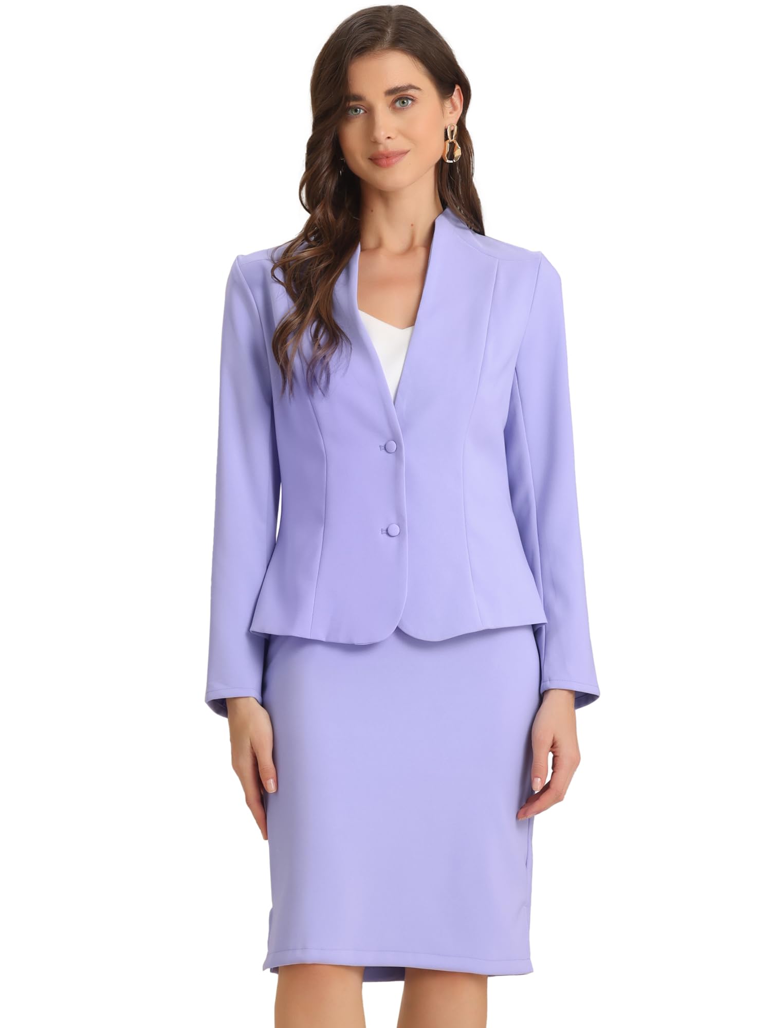 Allegra K Suits 2 Piece Skirt Set for Womens Business Office Outfits Collarless Blazer Pencil Skirts Suit Sets