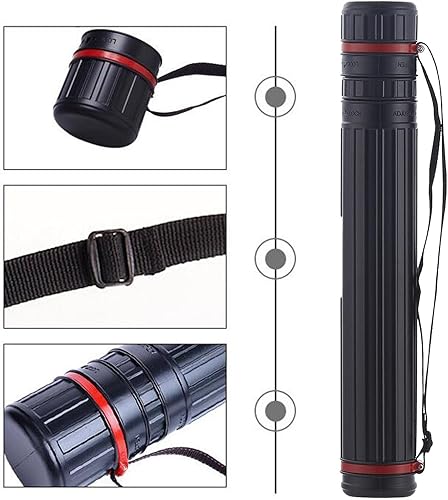 Miniatura 6 de Póster de documentos negro con una correa de transporte de 18 a 28 pulgadas, impermeable, con tapas, soporte para fotos