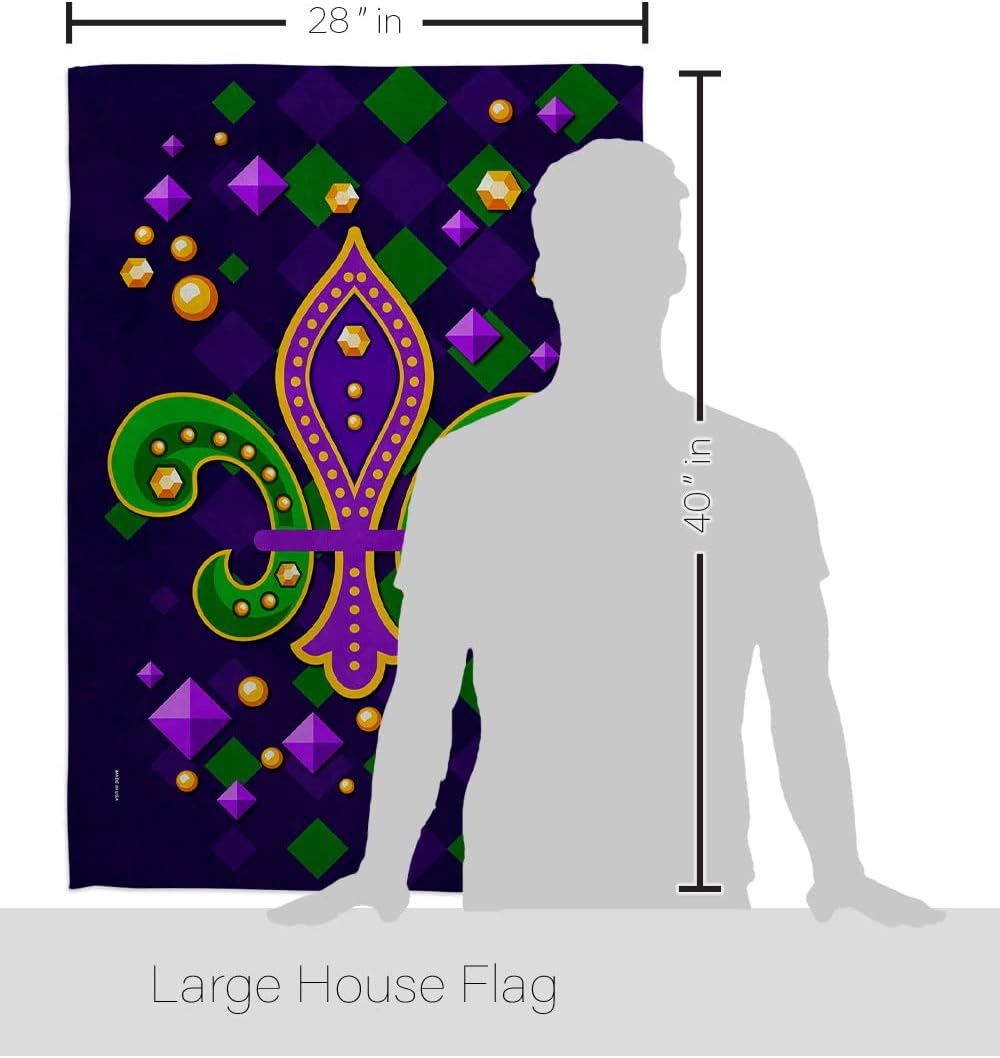 Diamond Fleur de Lis House Flag - Springtime Mardi Gras Carnival Festival Masquerade Celebration Season Holiday French - Decoration Banner Small Garden Yard Gift Double-Sided Made In USA 28 X 40