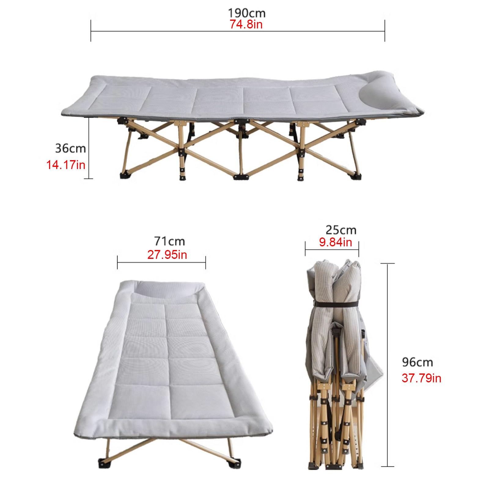Reisebett Erwachsene Klappbar Bis 250kg Belastbar Feldbett Klappbar mit Seitentasche, Tragbares Campingliege Faltbar für Strand, Rasen, Camping, Sonnenbaden(Green)