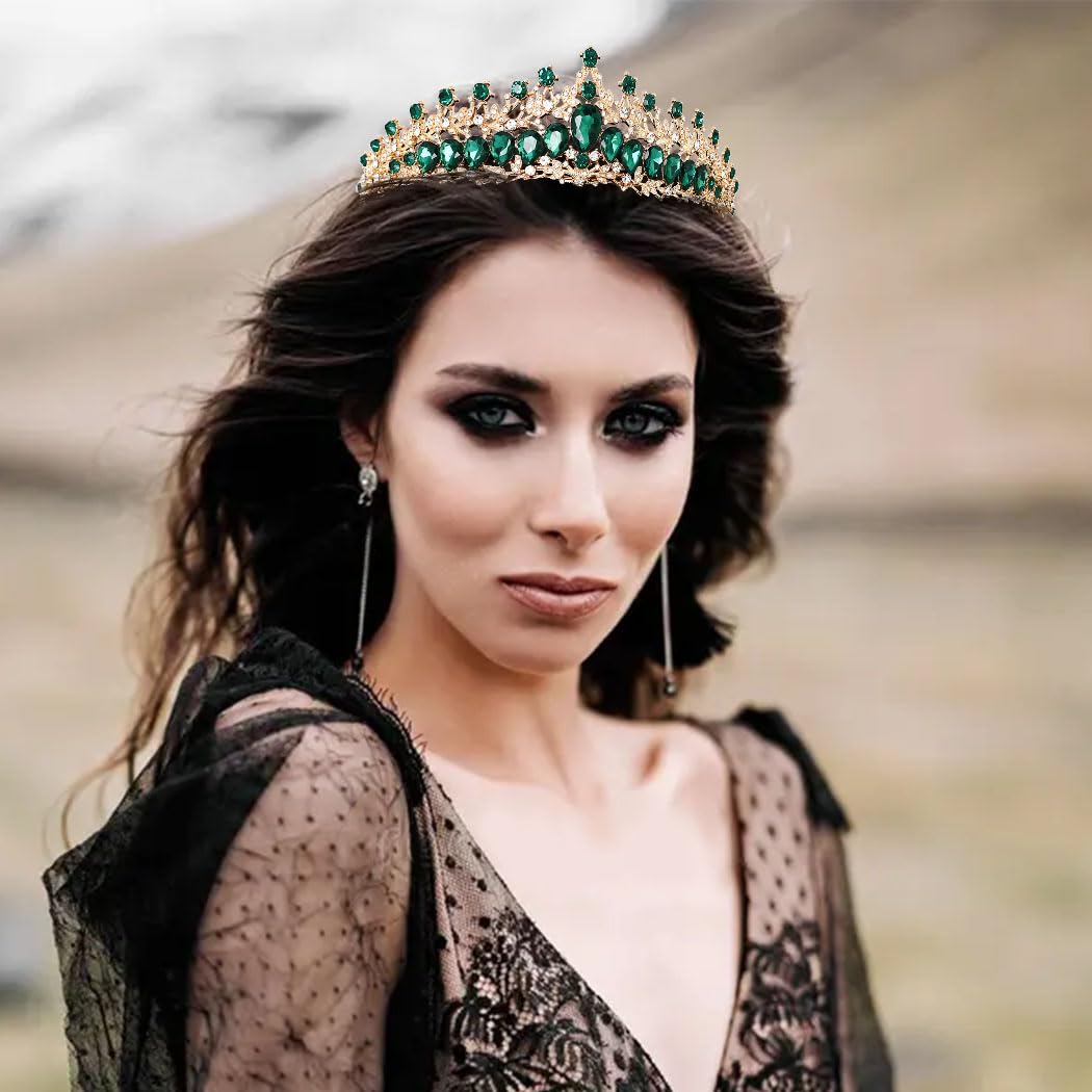 Woeoe Tiara da donna in cristallo con strass, tiara da regina e corona da principessa per costume da festa di compleanno accessori per capelli, METALLO