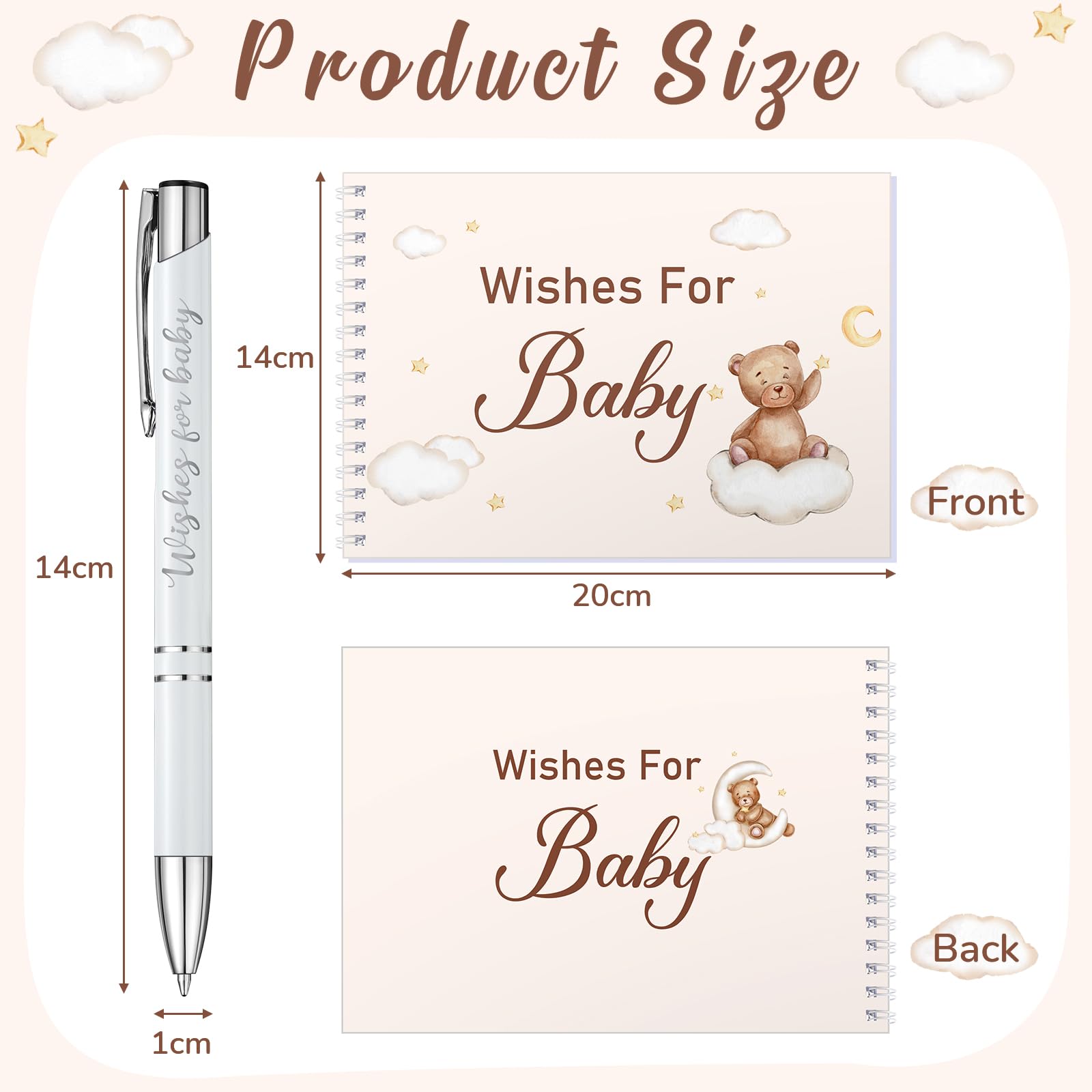 Tenare Baby Shower Book Wishes for Baby Guestbook with Pen Shower Games Advice Book Alternative Toddler Gifts(Bear) - Image 2
