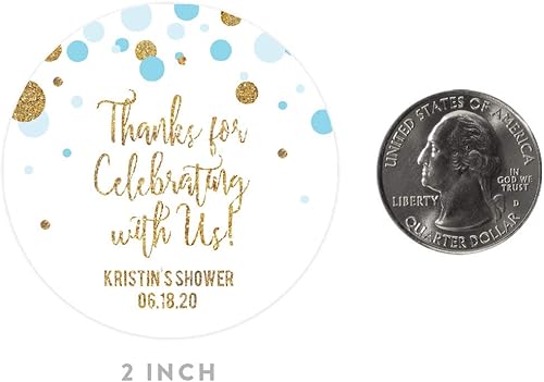 Miniatura 5 de Andaz Press azúl bebé brilltante dorado para Baby Shower colección de fiesta, Etiqueta redonda personalizada , 1
