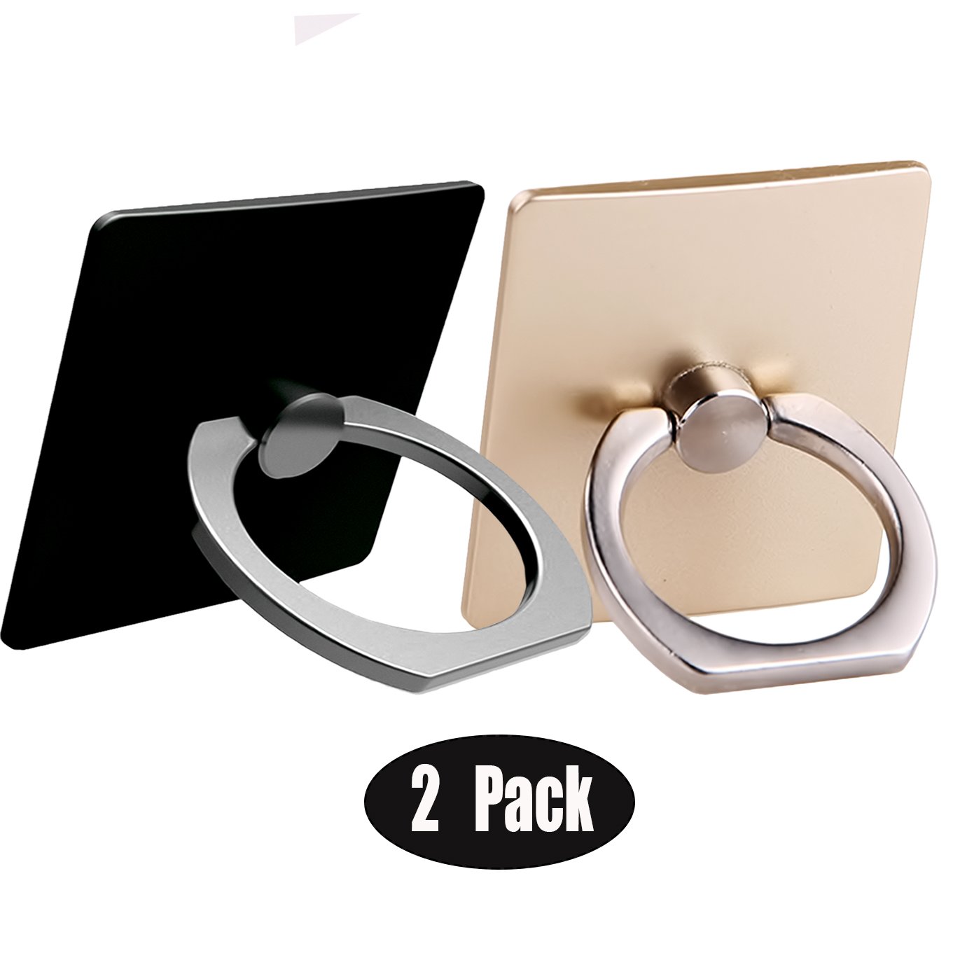 [2 Pack] Cell Phone Finger Kickstand Loop Mount Stent 360 Degree Rotary Safe Hand Grip Universal,CaseHQ Kickstand & Ring Bracket Compatible with iPhone 11 PRO MAX X XS 8 7 7Plus (Black+Gold)
