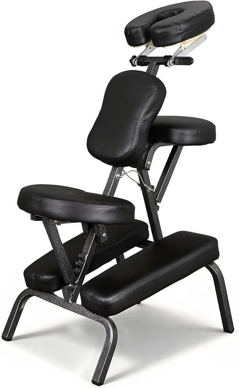 Silla de masaje portátil ZENY, silla de terapia de spa para tatuajes, ajustable, negro, cuero PU, aluminio, estilo moderno, 23 pulgadas de largo x 18 pulgadas de ancho x 42 pulgadas de alto, capacidad de peso de 250 libras, relajante