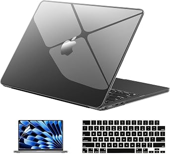 EooCoo Case for MacBook Air 15 inch M5 M4 M3 M2 2026-2023, Crystal Black