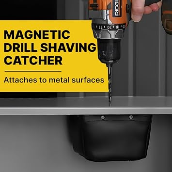 Rack-A-Tiers Dirt Bag - Magnetic Drill Dust Catcher Bag for Metal Shaving, Non-Conductive, For Electrical Drilling, Chip Catcher, Drill Dust Collector, 5x5x4-inch (84000)
