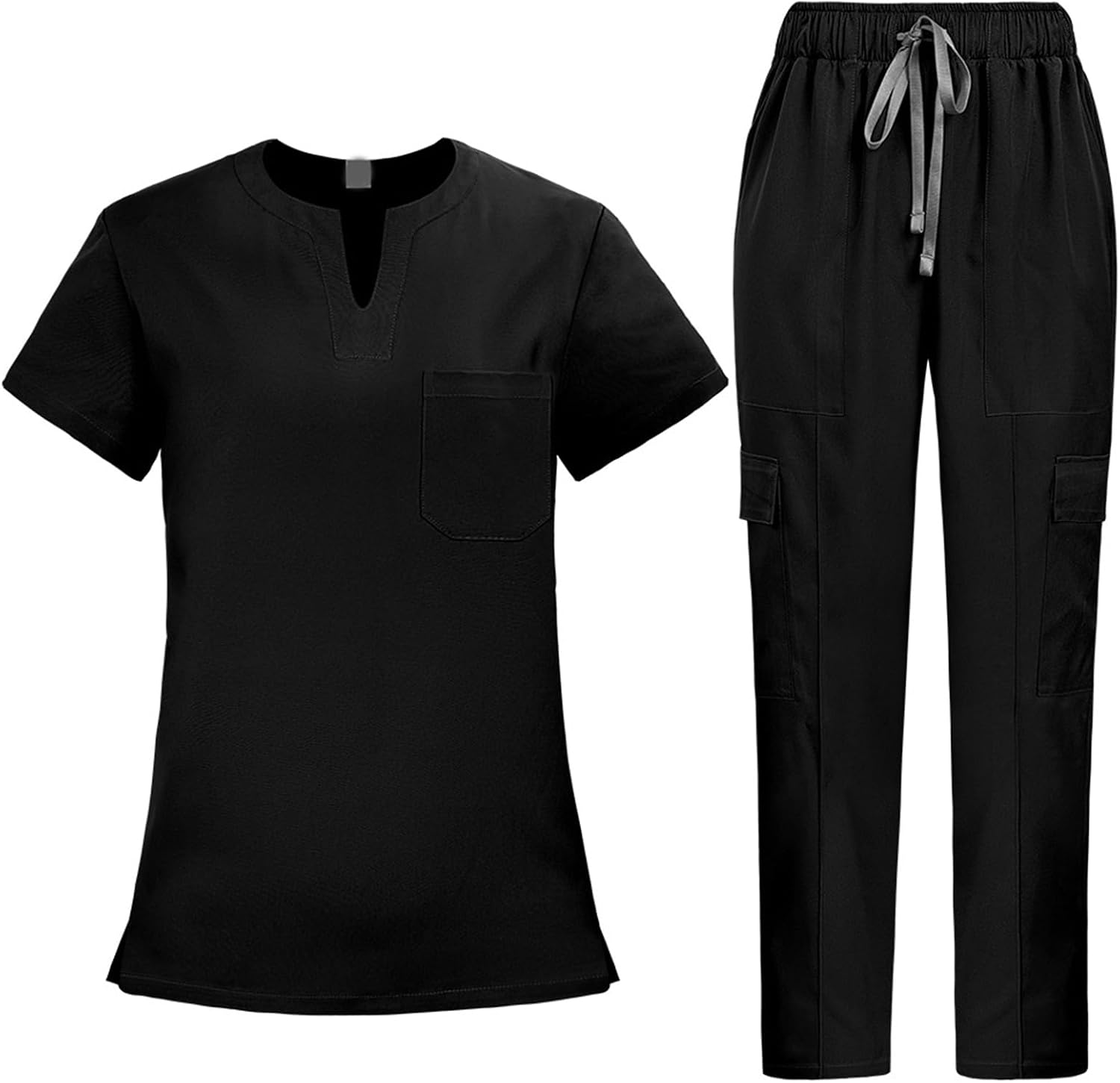 WENKOMG1 Men's Scrubs Set Stretch Spring Summer Unisex Uniform Scrub Top & Cargo Pant with Multi Pockets