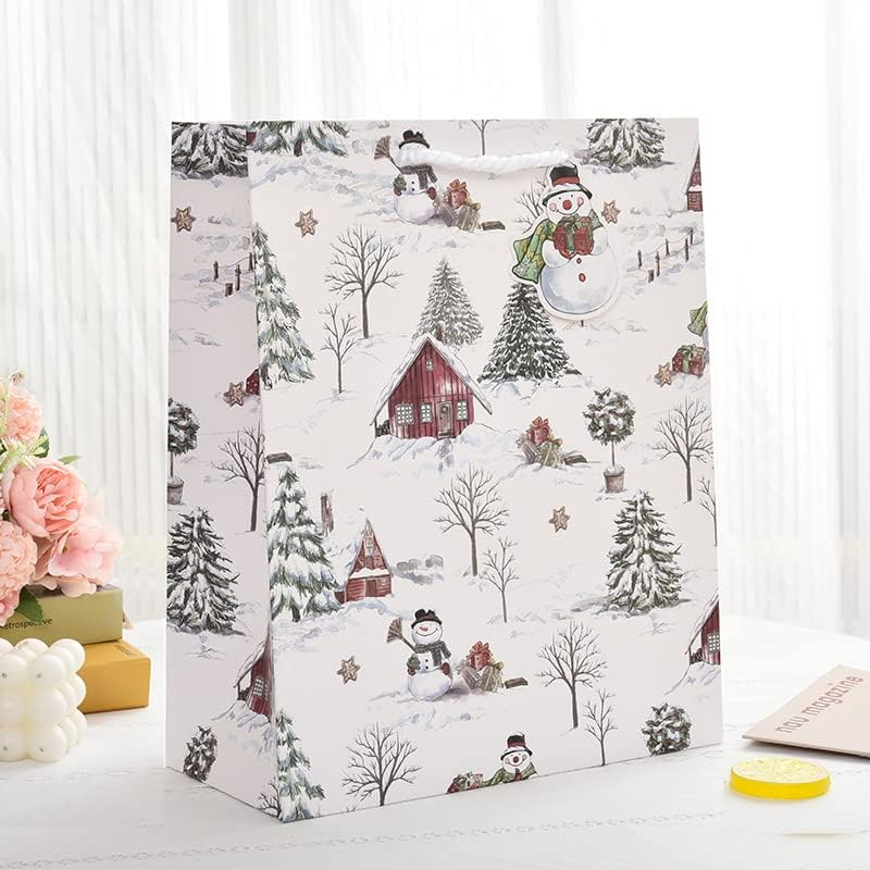 12PCS Kraft Gift Bags for Christmas Medium Carrier Bags Large Brown Paper Party Present Bags with Handle and 4 Different Pattern Reusable Shopping Bag Treat Bags Tote Bag for Birthday New Year - Image 3