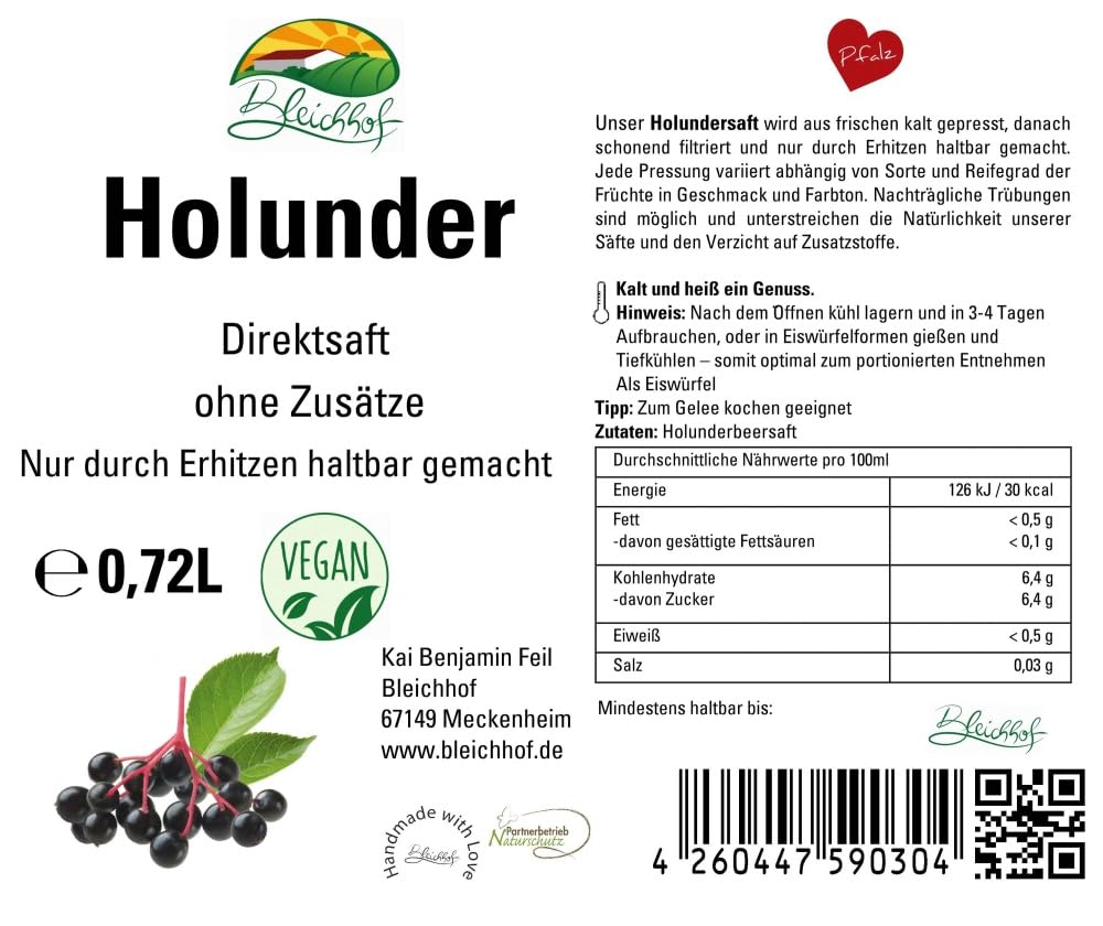 BLEICHHOF® Holundersaft - Direktsaft, vegan (12x0,72l)