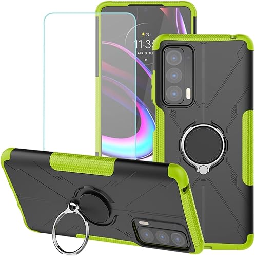 Funda compatible con Moto Edge 2021, Moto Edge 5G UW con protector de pantalla de vidrio templado, soporte magnético con soporte magnético para