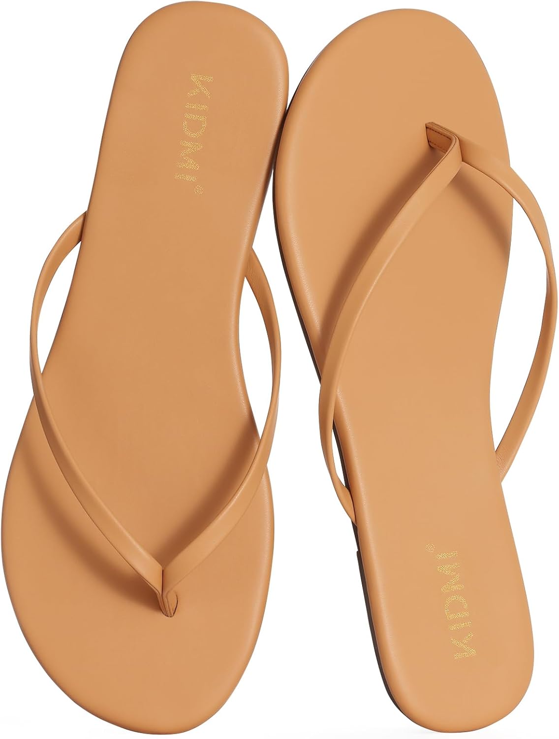 KIDMI Thong Flip Flops for Women - Memory Foam Summer Beach Sandals for Women - Vegan Leather Flat Sandals