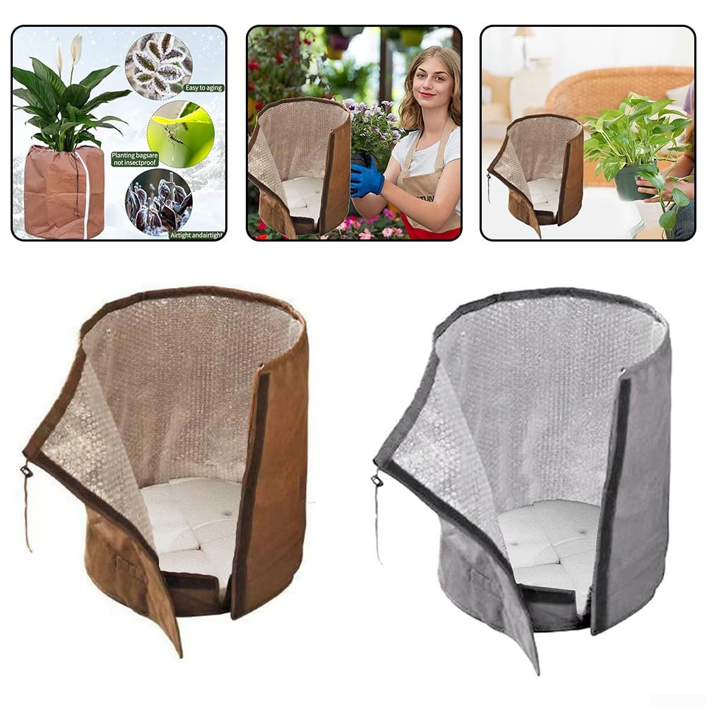 Thermo-Topfschutz für den Winter, Isolierbeutel für Pflanzen, Kordelzug-Design (Gray-S)