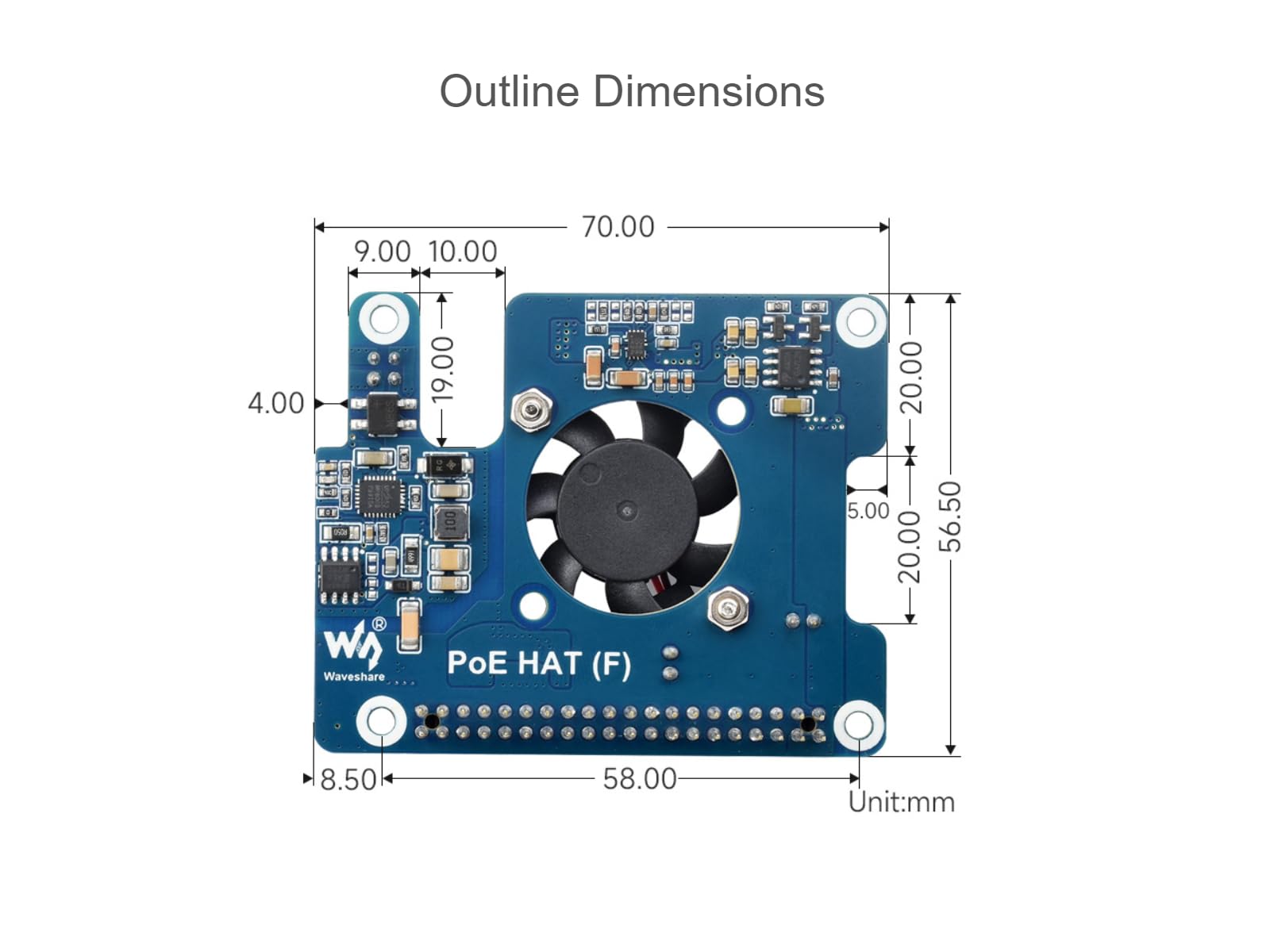POE Hat (F) for Raspberry Pi 5, 802.3af/at-Compliant, Power Over Ethernet Hat Expansion Board for Raspberry Pi 5, with Metal Heatsink,Onboard Cooling Fan
