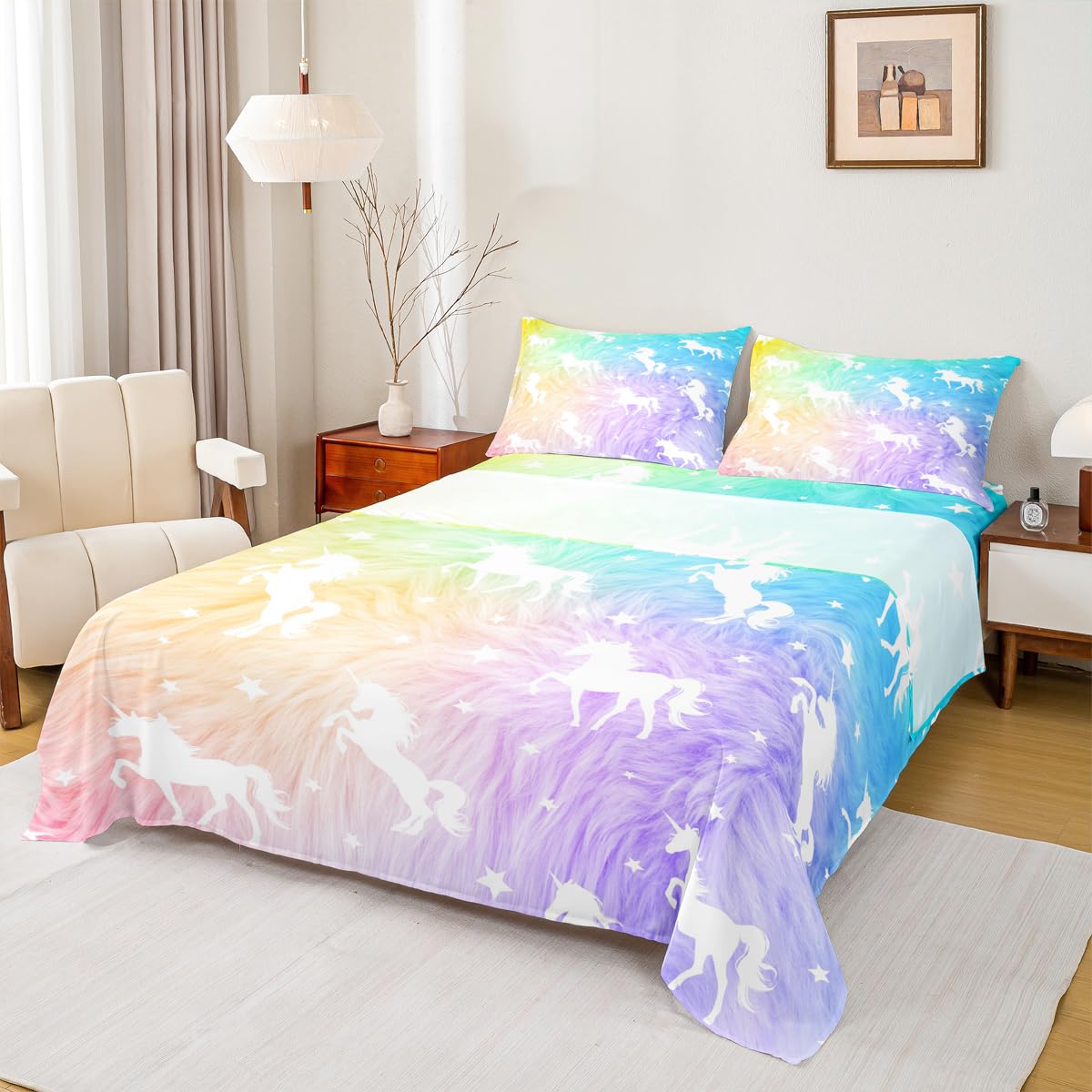 Parure de lit arc-en-ciel 3 pièces : le cadeau parfait pour décorer une chambre de princesse