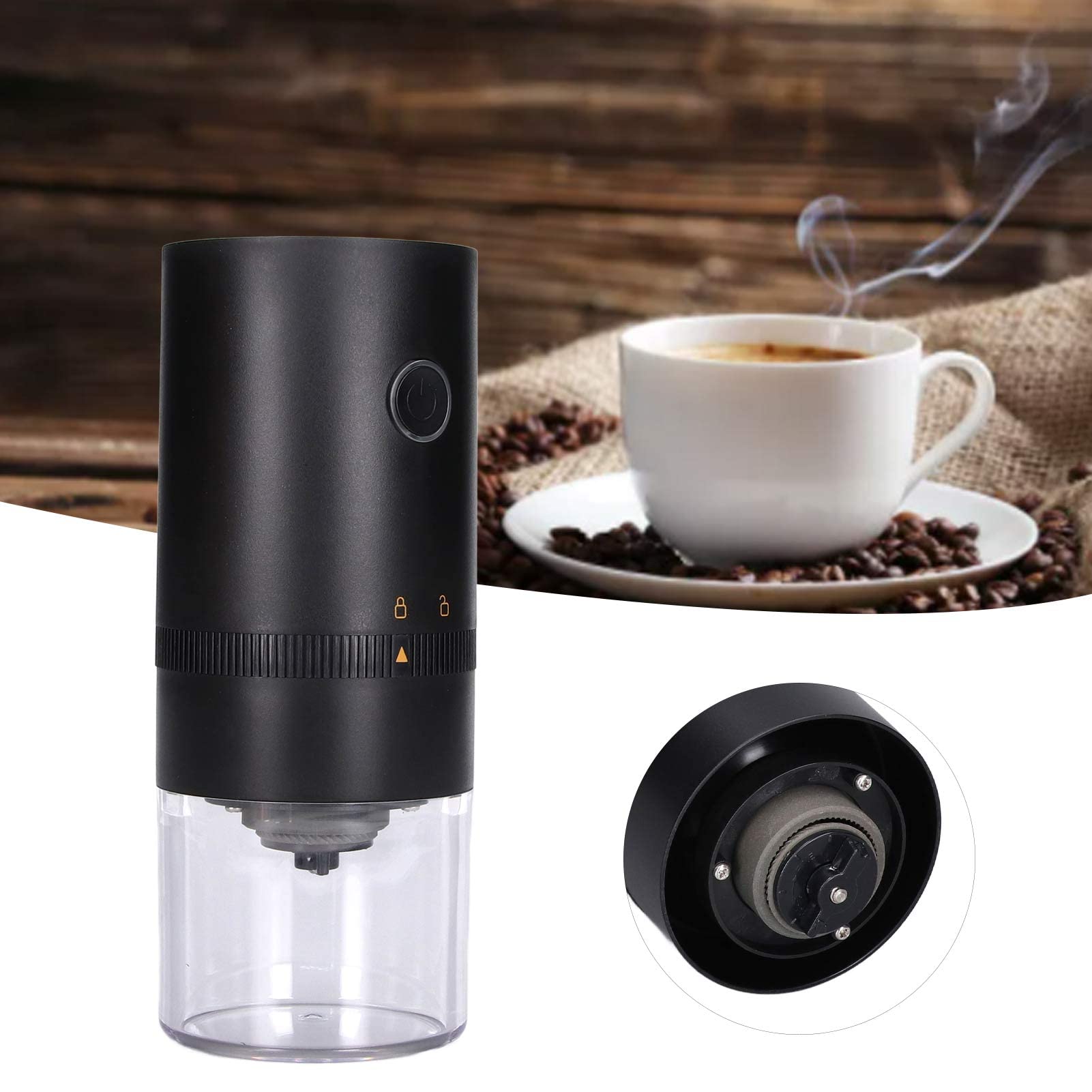 Molinillo de café BuyWeek, molinillo de café eléctrico, pequeño molinillo de café automático recargable, molinillo de café expreso(Negro)