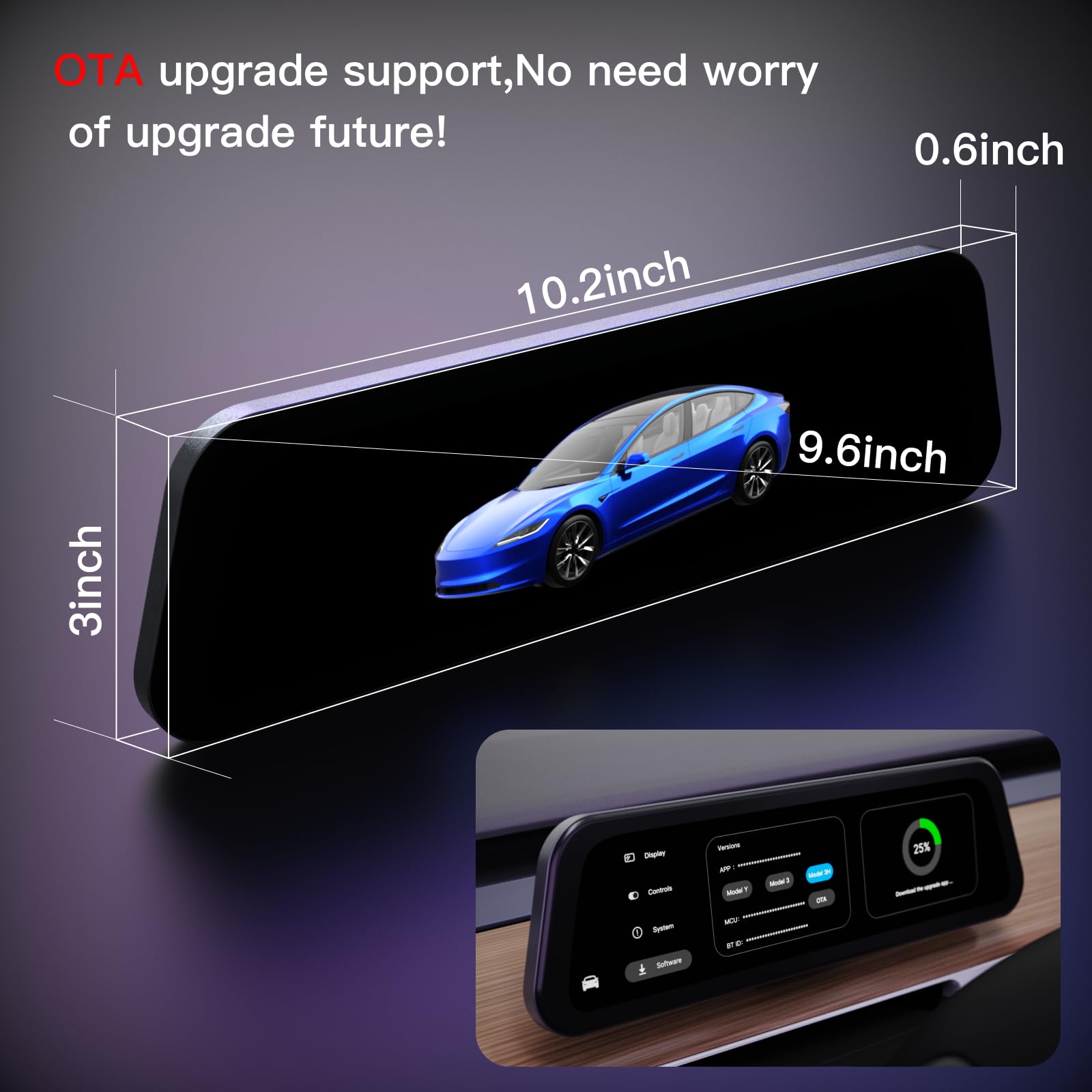 Heads Up Display For Tesla Model Y & Model 3 Highland - 8.9" HD Screen With Wireless CarPlay & Android Auto - View #7