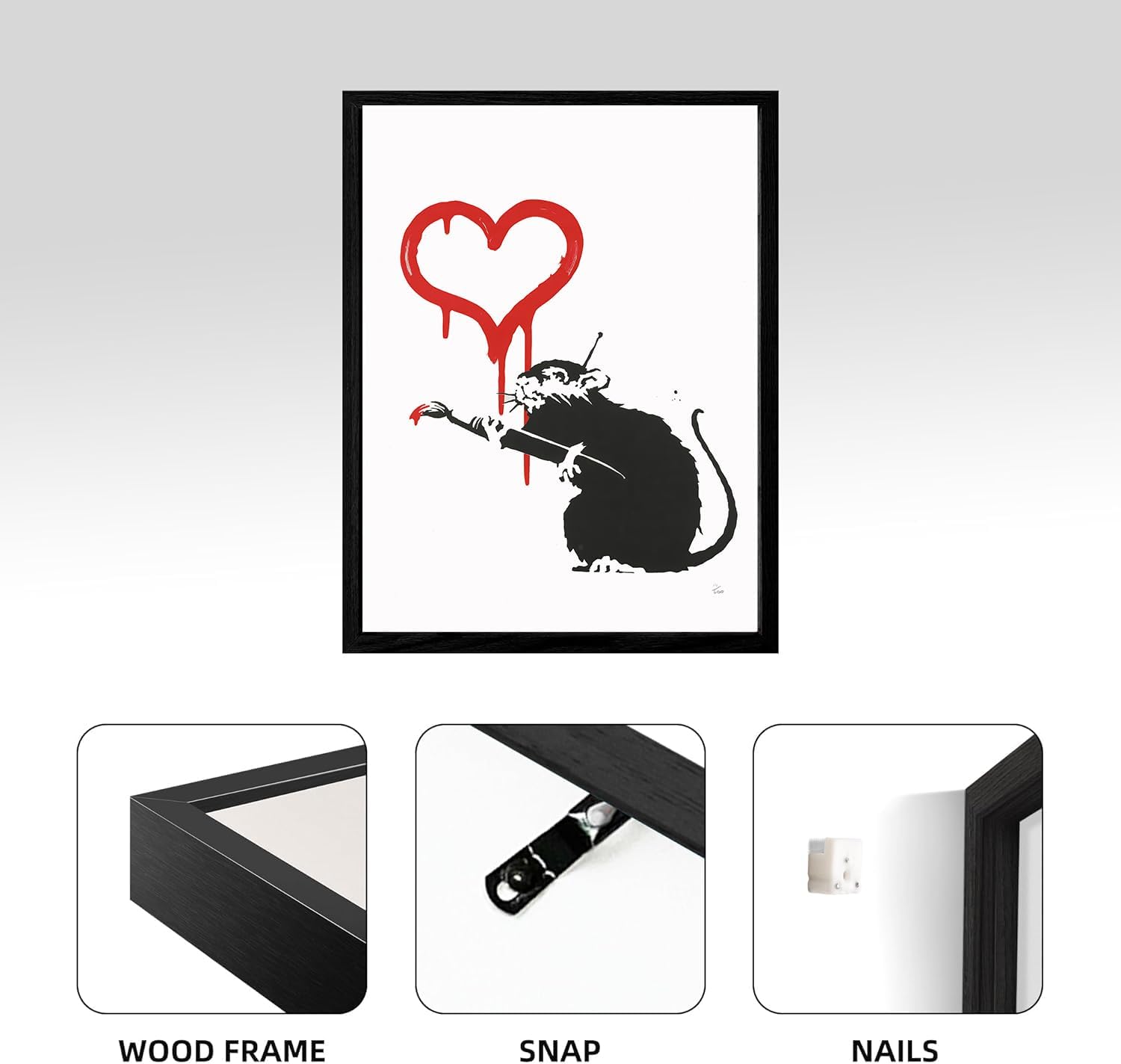 OVVGVV Framed Banksy Wall Decor, Choose Your Weapon Graffiti Street Art, Modern Minimalist Black and White Wall Art for Living Room, Bedroom, Office, Subversive Abstract Painting (12x16in, Type12)