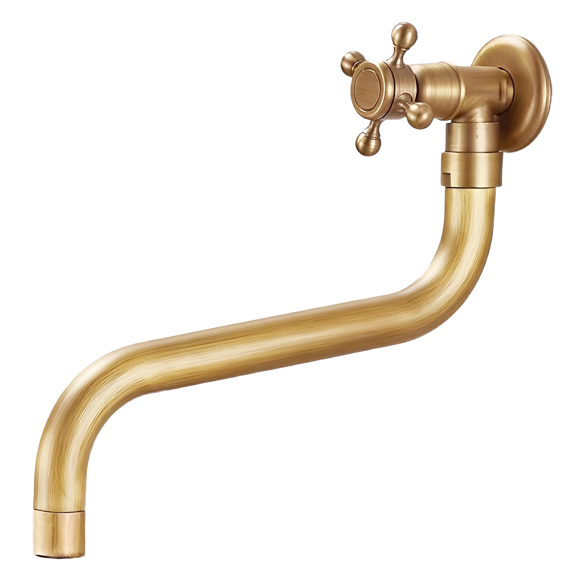 Rubinetto Lavello a Parete Acqua Fredda in Ottone Antico, Bocca a S | Rubinetto monocomando giardino a muro lungo retro, girevole 360°, maniglia a croce, G1/2, per esterno lavabo bagno cucina
