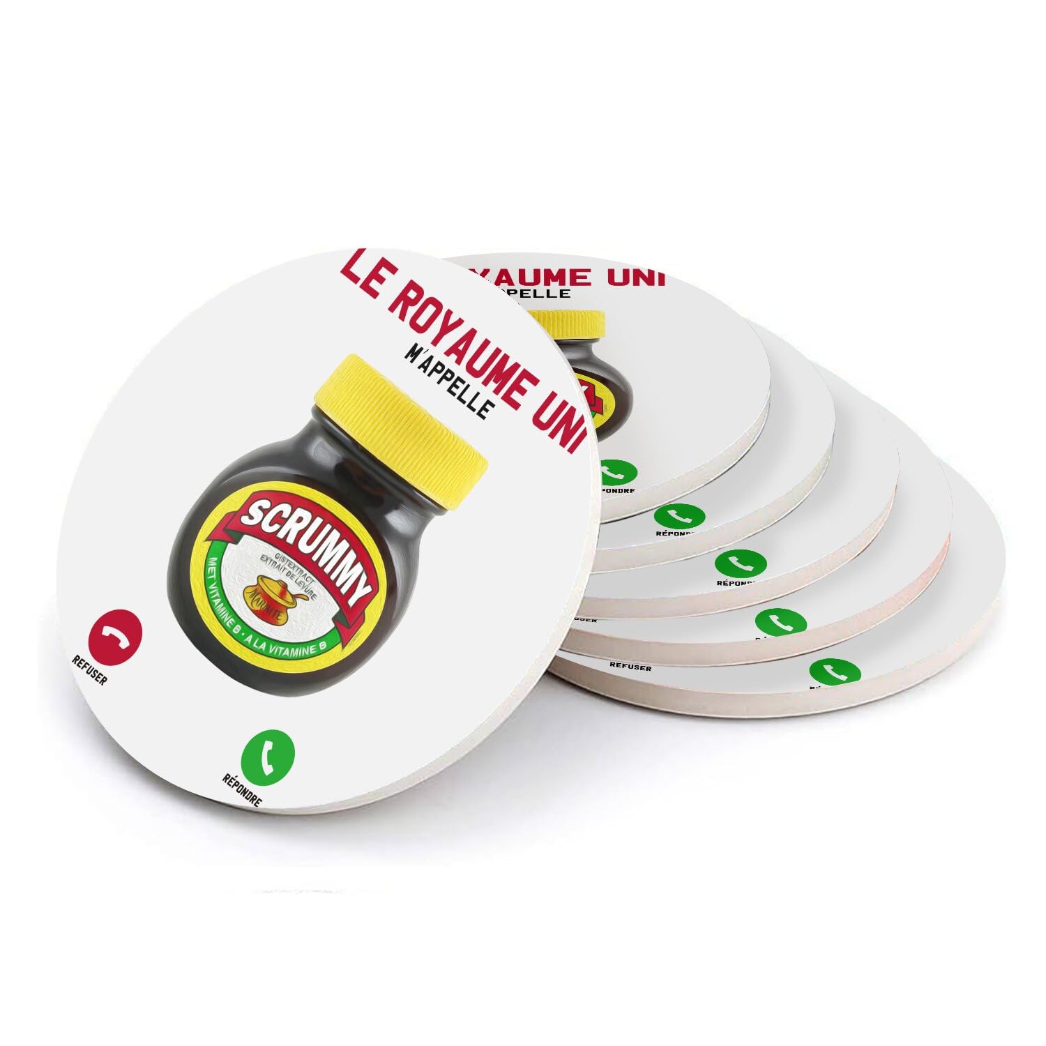 Sous verre ronds en céramique 108 mm dessous de verre table Marmite cliché anglais lot de 6
