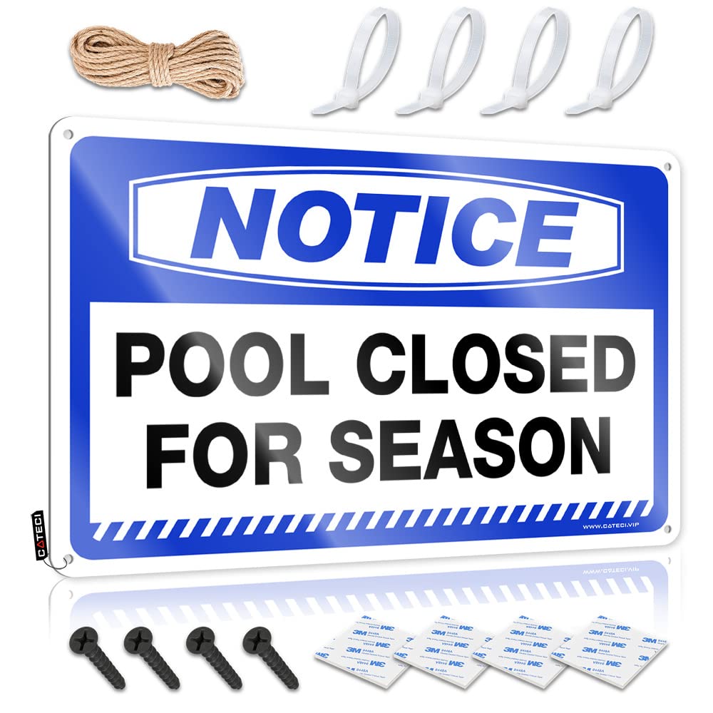Fzfn Colour Backyard Accessories Accessories Funny Wall Signs - Notice Pool Closed For Season Rustic Metal Wall Art Ready To Hang For Yard(30X40cm)
