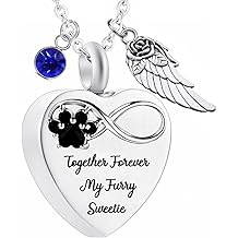 SUPPL Heart Urn Necklace for Ashes Pet Dog Paw Pendant Stainless Steel Birthstone Keepsake Memorial Friend Cremation Jewelry